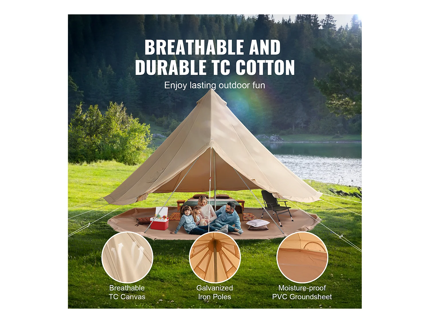 Tente Cloche en Toile SucceBuy 3 M/9,8 Pi, 4 Saisons avec Prise pour Poêle, Camping