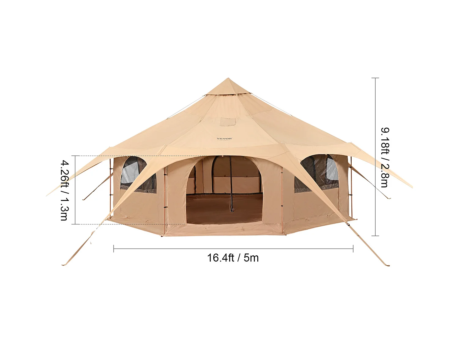 Tente Cloche en Toile SucceBuy 5 M/16,4 Pi, Tente/Tonnelle de Camping 4 Saisons avec Prise pour Poêle