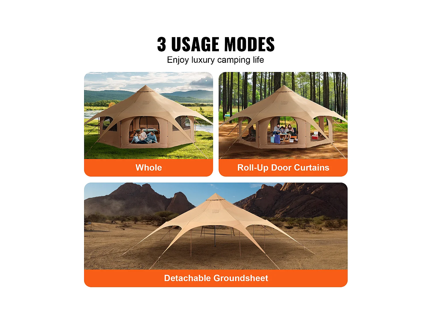 Tente Cloche en Toile SucceBuy 5 M/16,4 Pi, Tente/Tonnelle de Camping 4 Saisons avec Prise pour Poêle