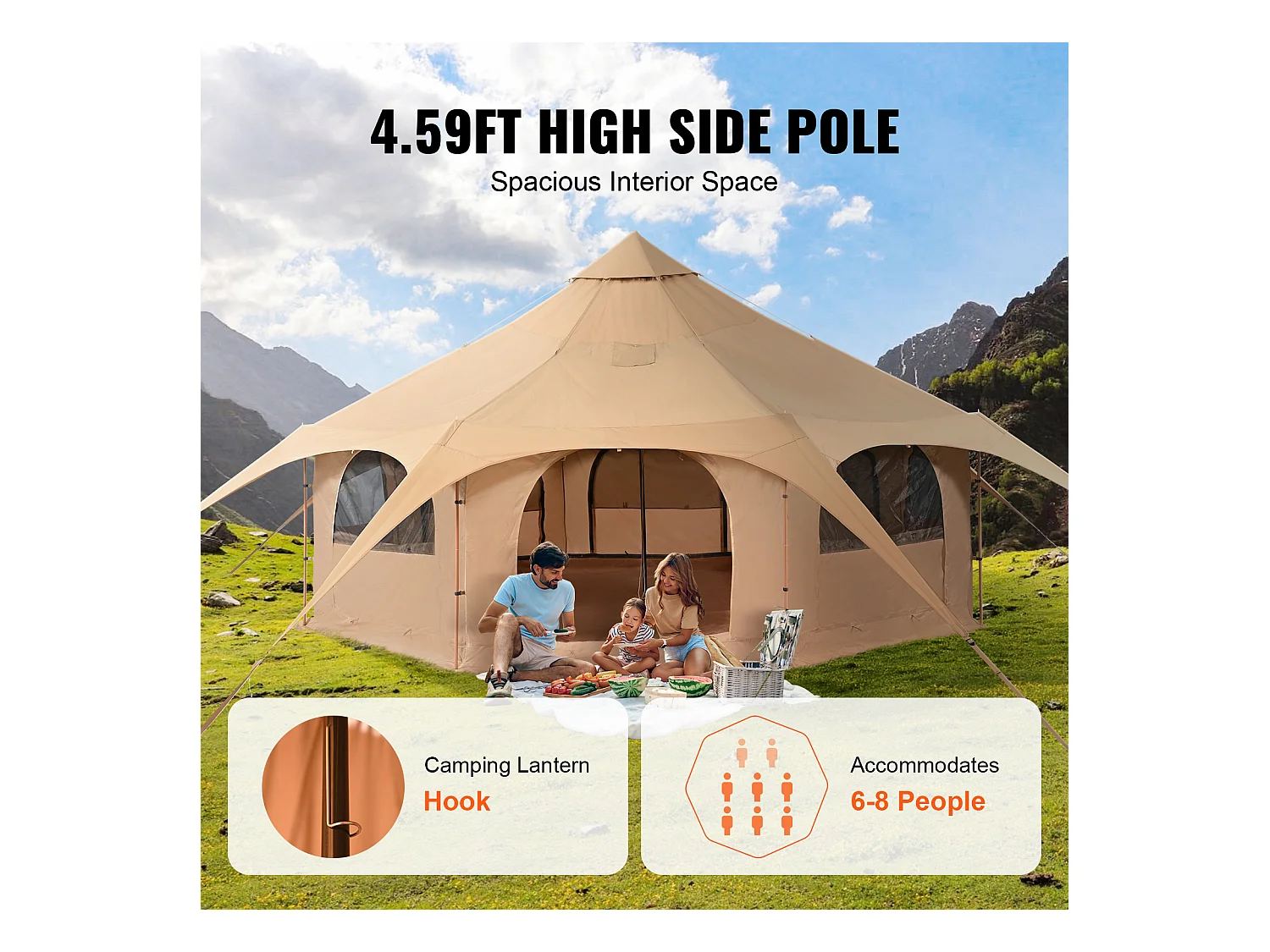 Tente Cloche en Toile SucceBuy 5 M/16,4 Pi, Tente/Tonnelle de Camping 4 Saisons avec Prise pour Poêle