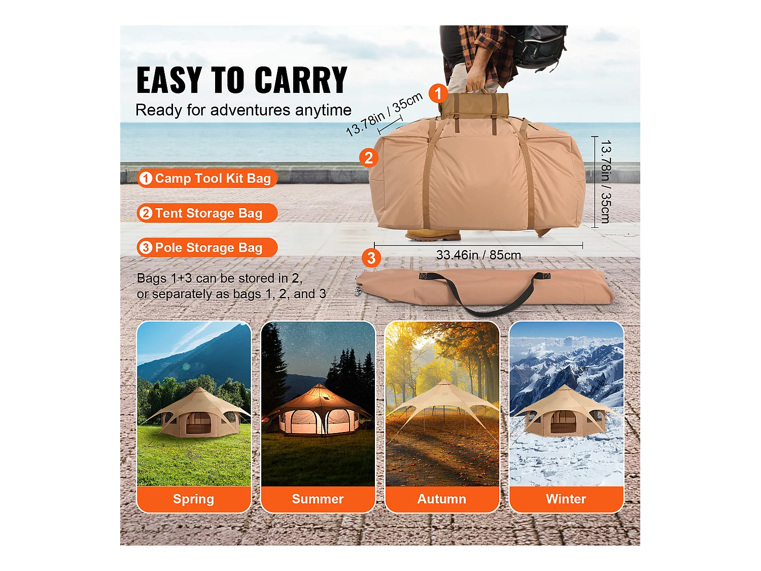 Tente Cloche en Toile SucceBuy 5 M/16,4 Pi, Tente/Tonnelle de Camping 4 Saisons avec Prise pour Poêle