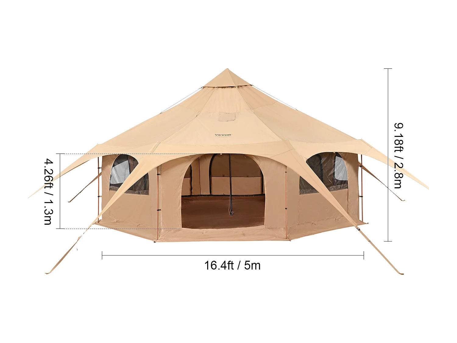 Tente Cloche en Toile SucceBuy 5 M/16,4 Pi, Tente/Tonnelle de Camping 4 Saisons avec Prise pour Poêle