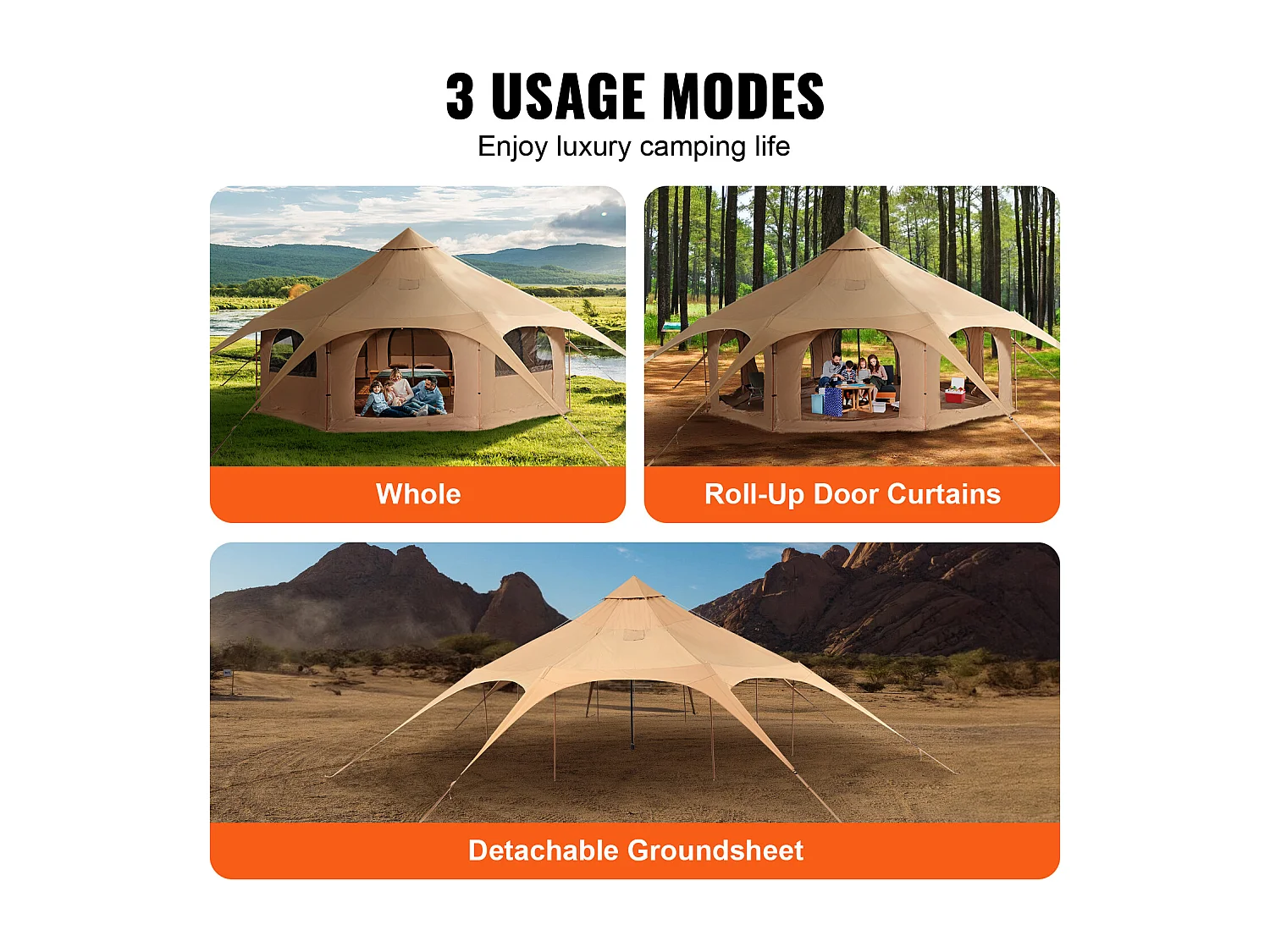 Tente Cloche en Toile SucceBuy 5 M/16,4 Pi, Tente/Tonnelle de Camping 4 Saisons avec Prise pour Poêle