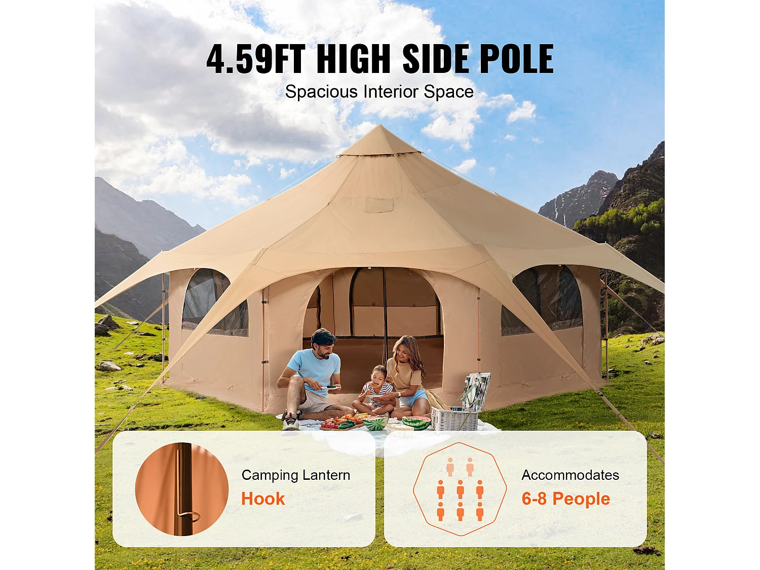 Tente Cloche en Toile SucceBuy 5 M/16,4 Pi, Tente/Tonnelle de Camping 4 Saisons avec Prise pour Poêle