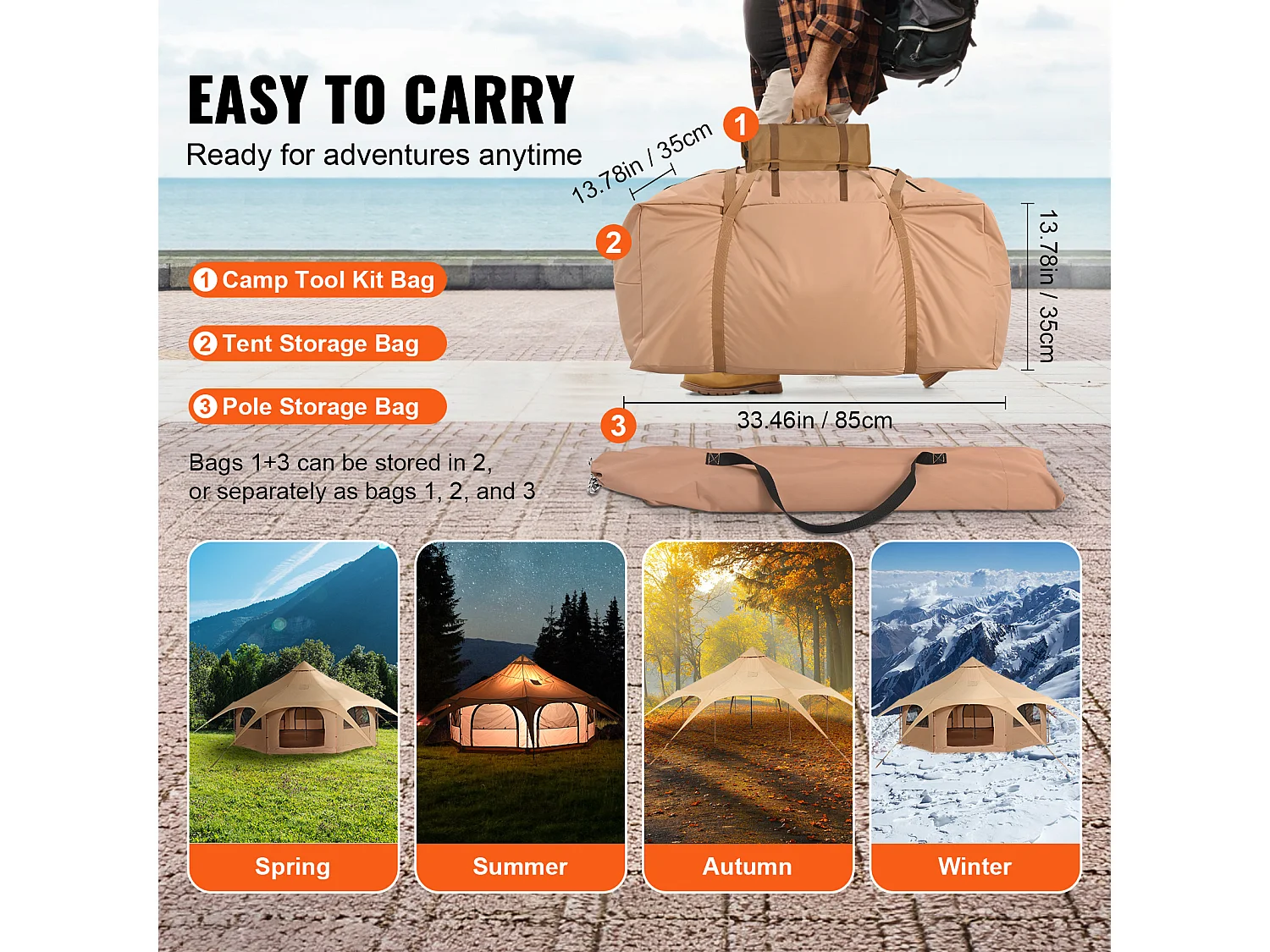 Tente Cloche en Toile SucceBuy 5 M/16,4 Pi, Tente/Tonnelle de Camping 4 Saisons avec Prise pour Poêle