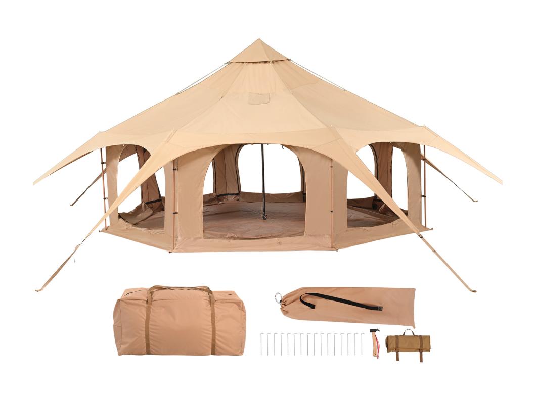5M/16.4FT Canvas Bell Tent SucceBuy, 4-Seizoenen Kampeertent met Kachelaansluiting