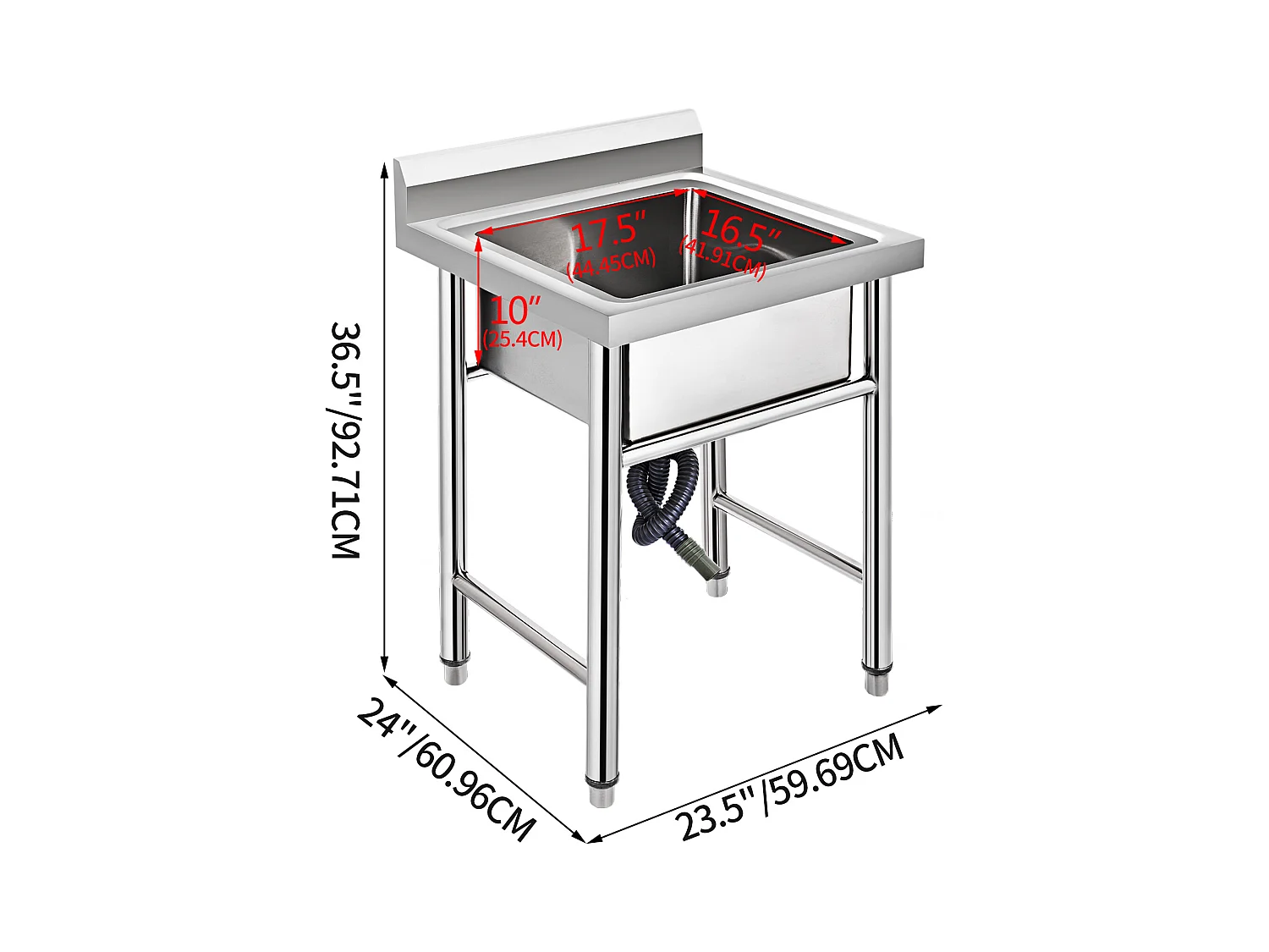 Évier en Acier Inoxydable à 1 Compartiment SucceBuy, 93x61x60cm, pour Faire la Plonge Cuisine de Restaurants, Salle de Bain, Garages