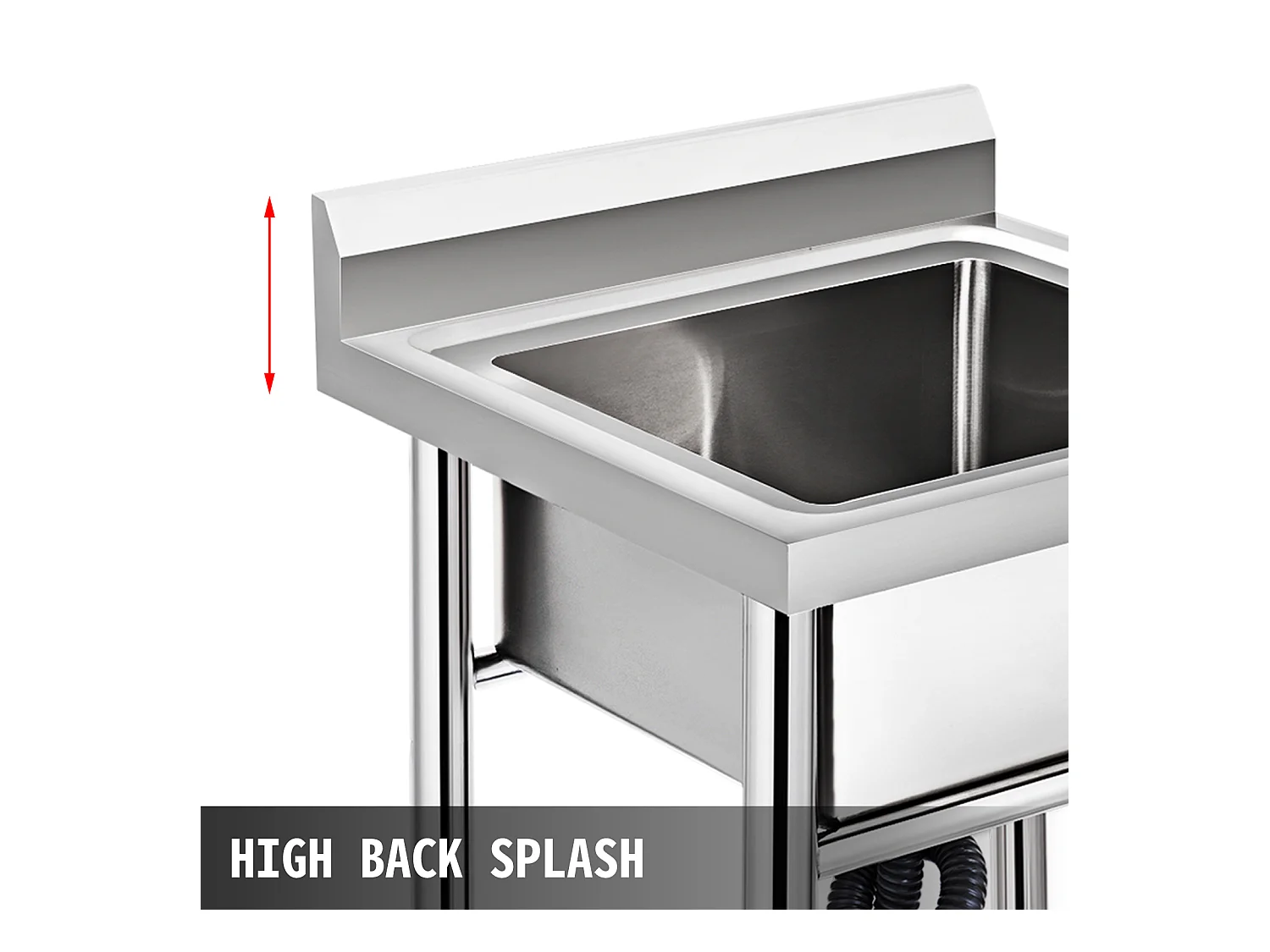 Évier en Acier Inoxydable à 1 Compartiment SucceBuy, 93x61x60cm, pour Faire la Plonge Cuisine de Restaurants, Salle de Bain, Garages