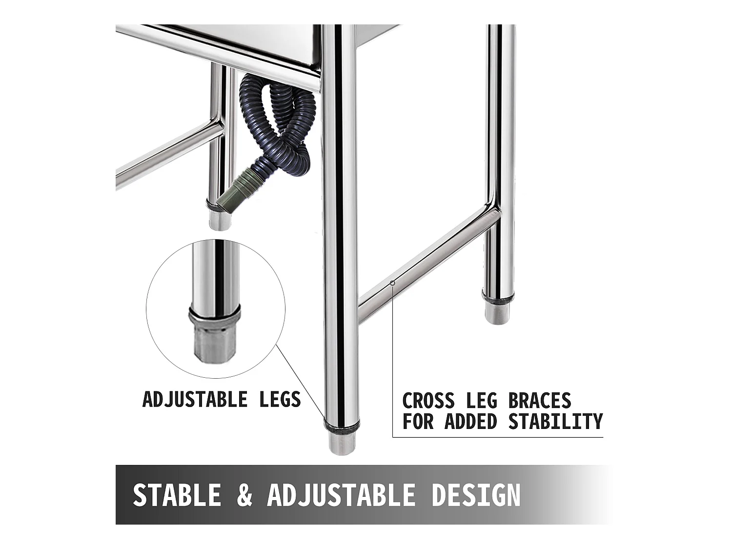 Évier en Acier Inoxydable à 1 Compartiment SucceBuy, 93x61x60cm, pour Faire la Plonge Cuisine de Restaurants, Salle de Bain, Garages