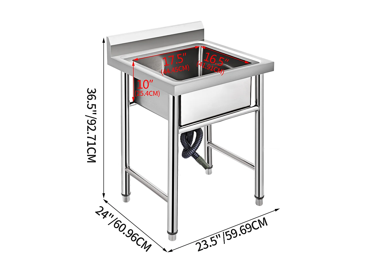 Évier en Acier Inoxydable à 1 Compartiment SucceBuy, 93x61x60cm, pour Faire la Plonge Cuisine de Restaurants, Salle de Bain, Garages