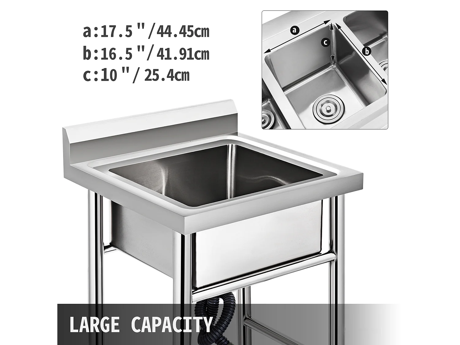 Évier en Acier Inoxydable à 1 Compartiment SucceBuy, 93x61x60cm, pour Faire la Plonge Cuisine de Restaurants, Salle de Bain, Garages