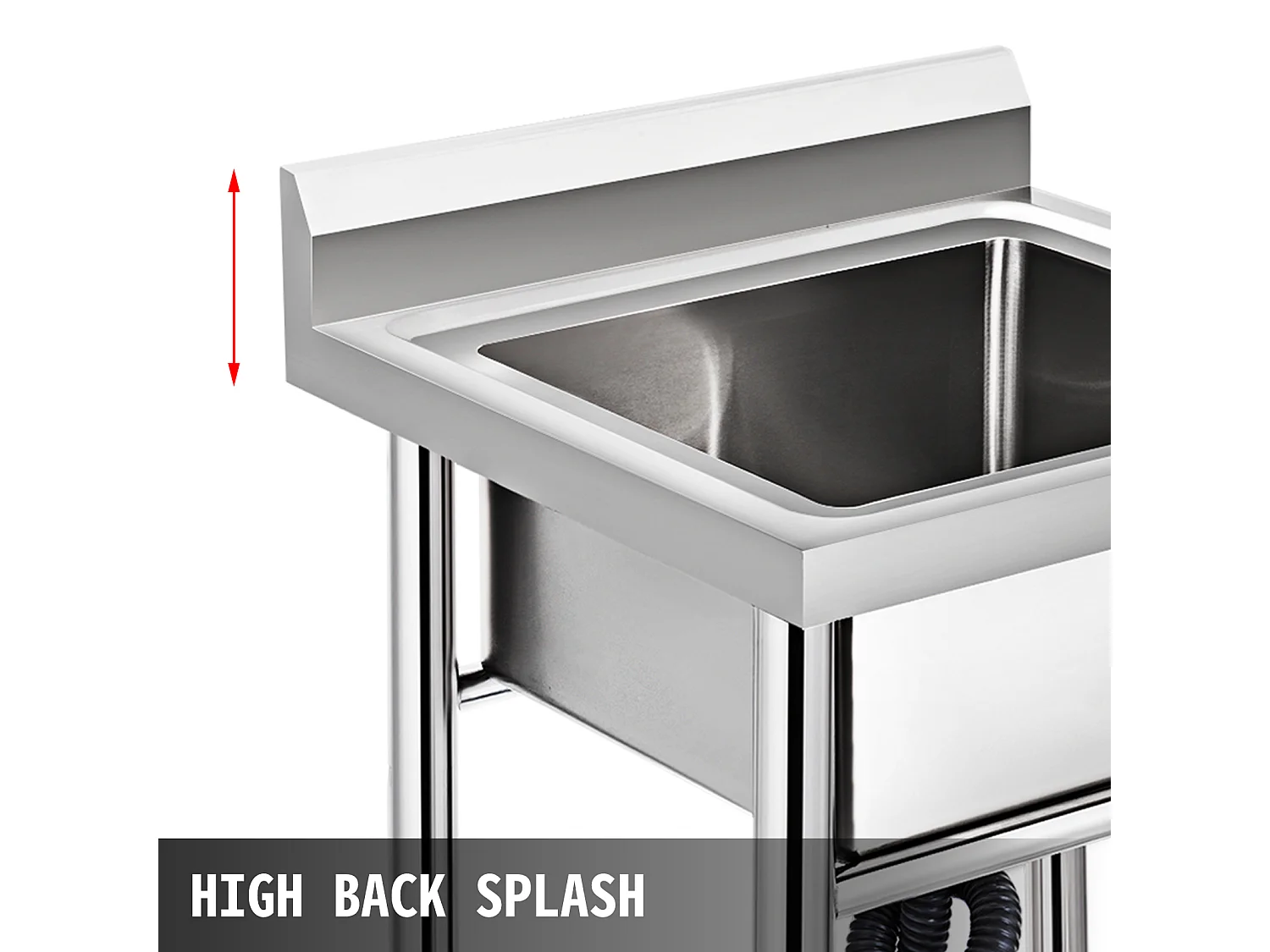 Évier en Acier Inoxydable à 1 Compartiment SucceBuy, 93x61x60cm, pour Faire la Plonge Cuisine de Restaurants, Salle de Bain, Garages