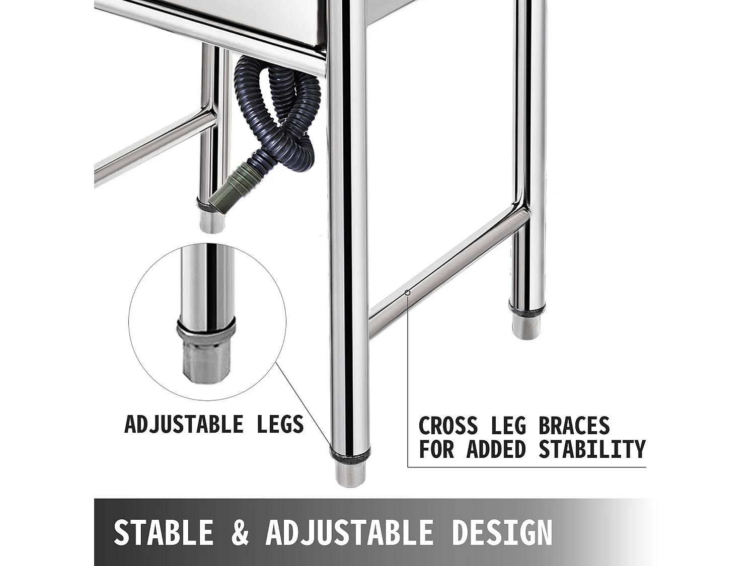 Évier en Acier Inoxydable à 1 Compartiment SucceBuy, 93x61x60cm, pour Faire la Plonge Cuisine de Restaurants, Salle de Bain, Garages