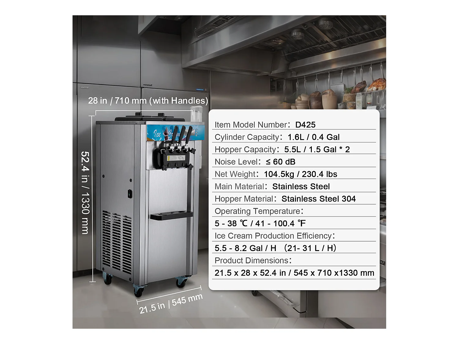 Machine à Crème Glacée Molle Commerciale SucceBuy, 21 - 31 L/H, 1500 W, 3 Saveurs, 2x5,5 L, pour Yaourt, Café et Snack-Bar