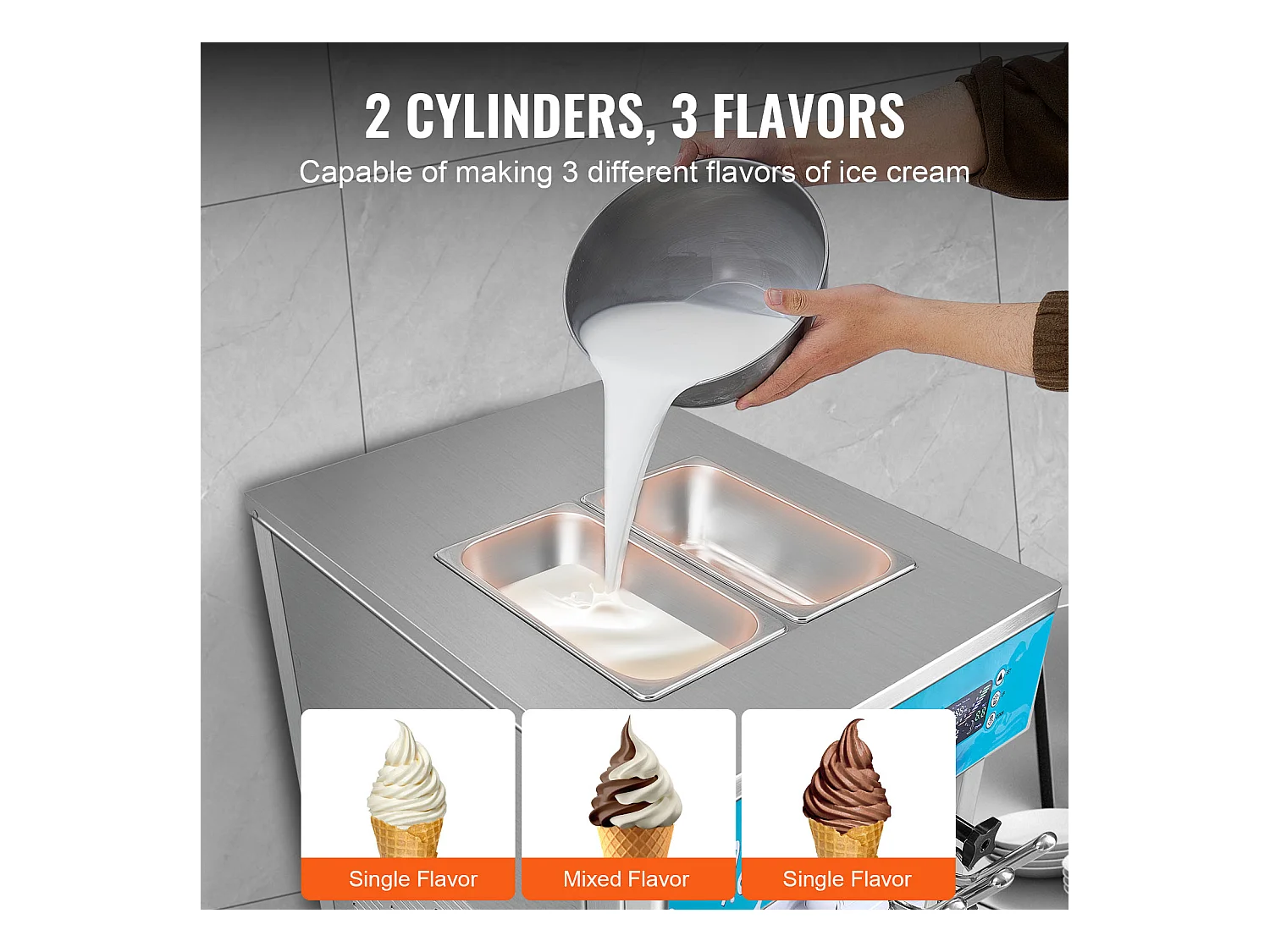 Machine à Crème Glacée Molle Commerciale SucceBuy, 21 - 31 L/H, 1500 W, 3 Saveurs, 2x5,5 L, pour Yaourt, Café et Snack-Bar