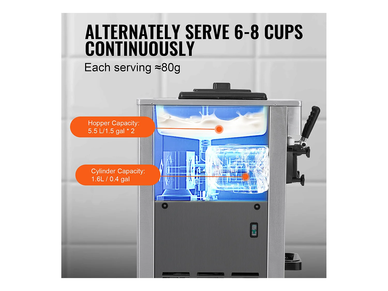 Machine à Crème Glacée Molle Commerciale SucceBuy, 21 - 31 L/H, 1500 W, 3 Saveurs, 2x5,5 L, pour Yaourt, Café et Snack-Bar