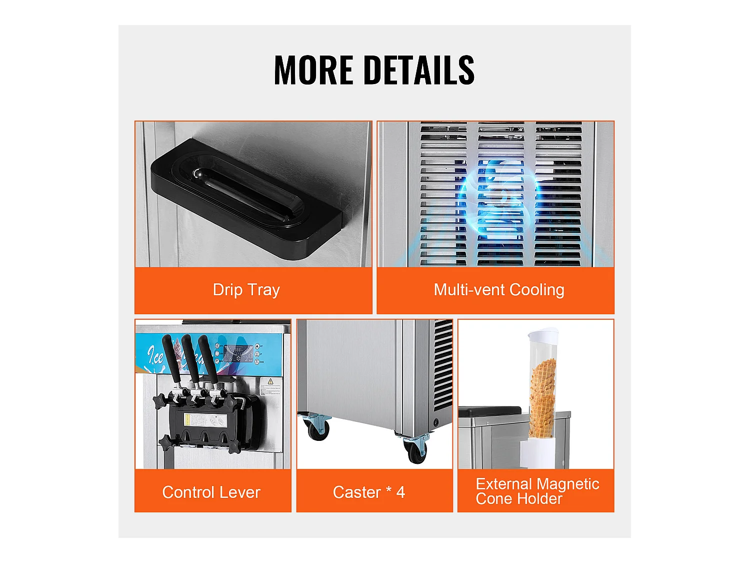 Machine à Crème Glacée Molle Commerciale SucceBuy, 21 - 31 L/H, 1500 W, 3 Saveurs, 2x5,5 L, pour Yaourt, Café et Snack-Bar