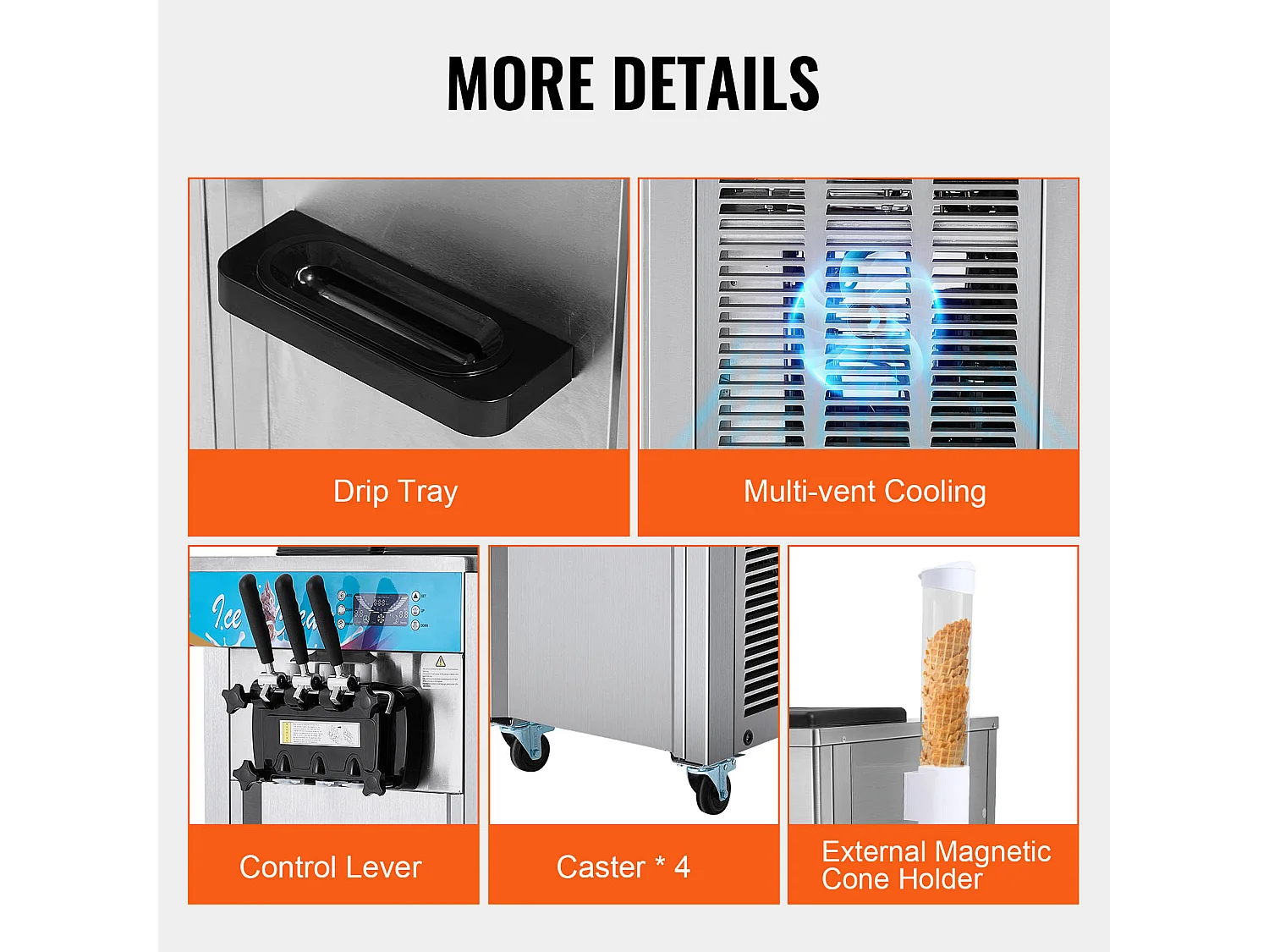 Machine à Crème Glacée Molle Commerciale SucceBuy, 21 - 31 L/H, 1500 W, 3 Saveurs, 2x5,5 L, pour Yaourt, Café et Snack-Bar