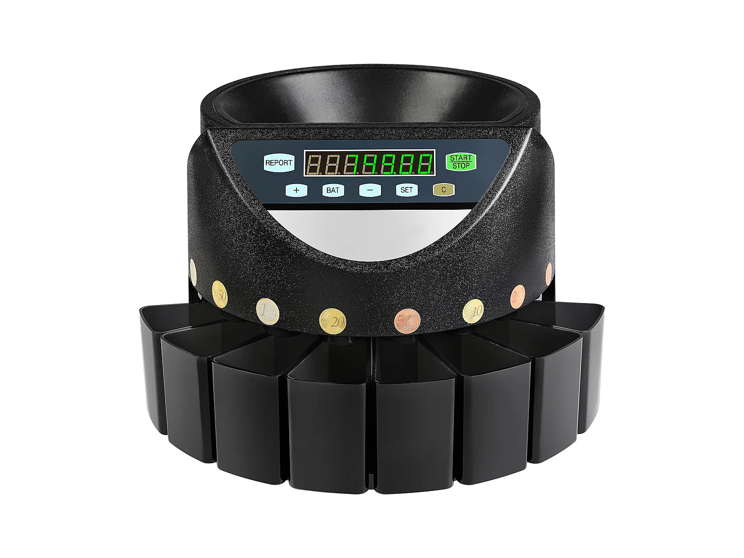 Clasificadora Automática SucceBuy de Monedas de Euros, 220 V / 50 Hz, Clasificador de Monedas Aproximadamente 300 Monedas / Min, con 8 Cajas de Recogida