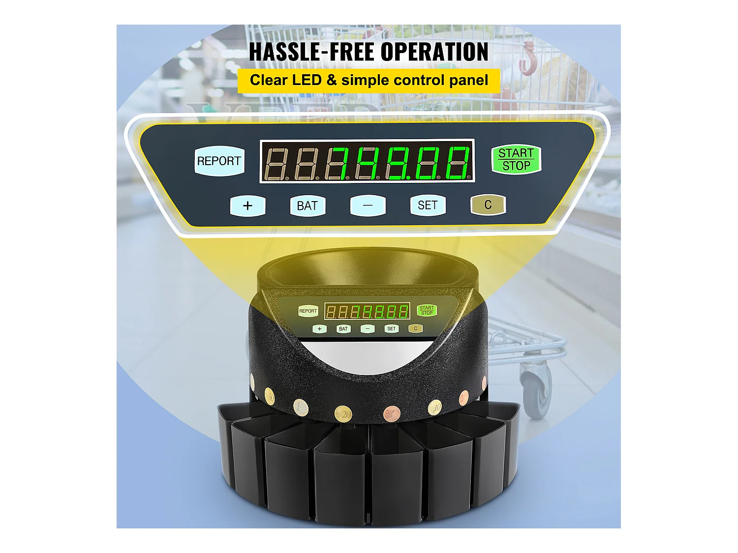 Clasificadora Automática SucceBuy de Monedas de Euros, 220 V / 50 Hz, Clasificador de Monedas Aproximadamente 300 Monedas / Min, con 8 Cajas de Recogida