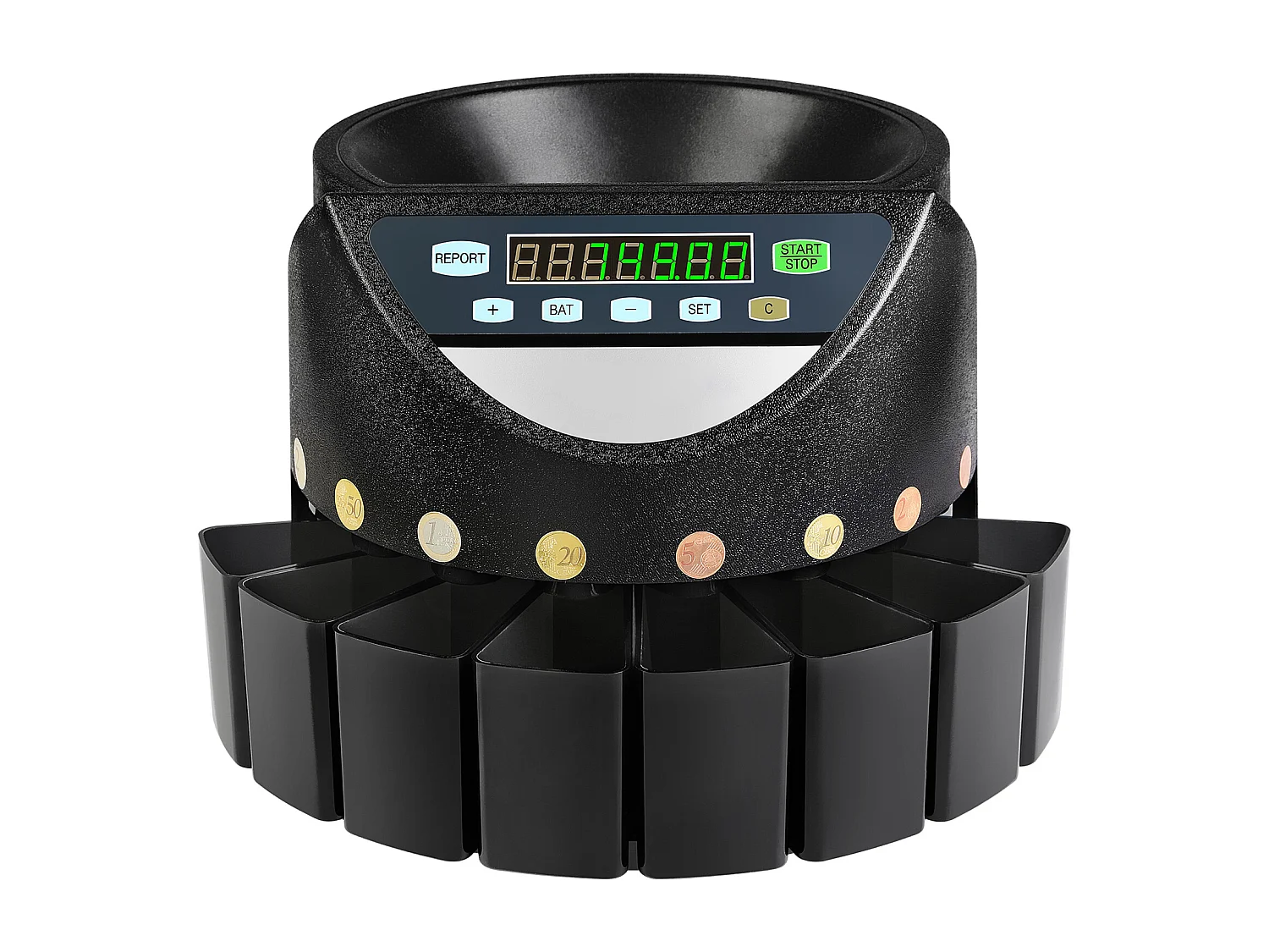 Trieuse Automatique SucceBuy de Pièces d'Euros, 220 V / 50 Hz, Trieur de Pièces Environ 300 Pièces / Min, avec 8 Boîtes de Collecte