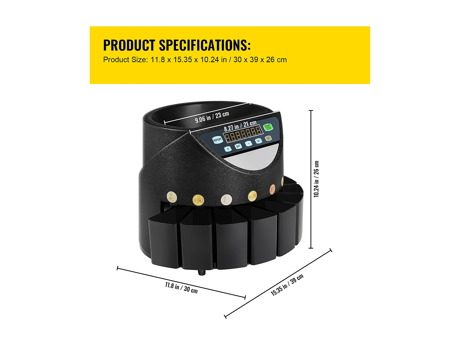 Trieuse Automatique SucceBuy de Pièces d'Euros, 220 V / 50 Hz, Trieur de Pièces Environ 300 Pièces / Min, avec 8 Boîtes de Collecte