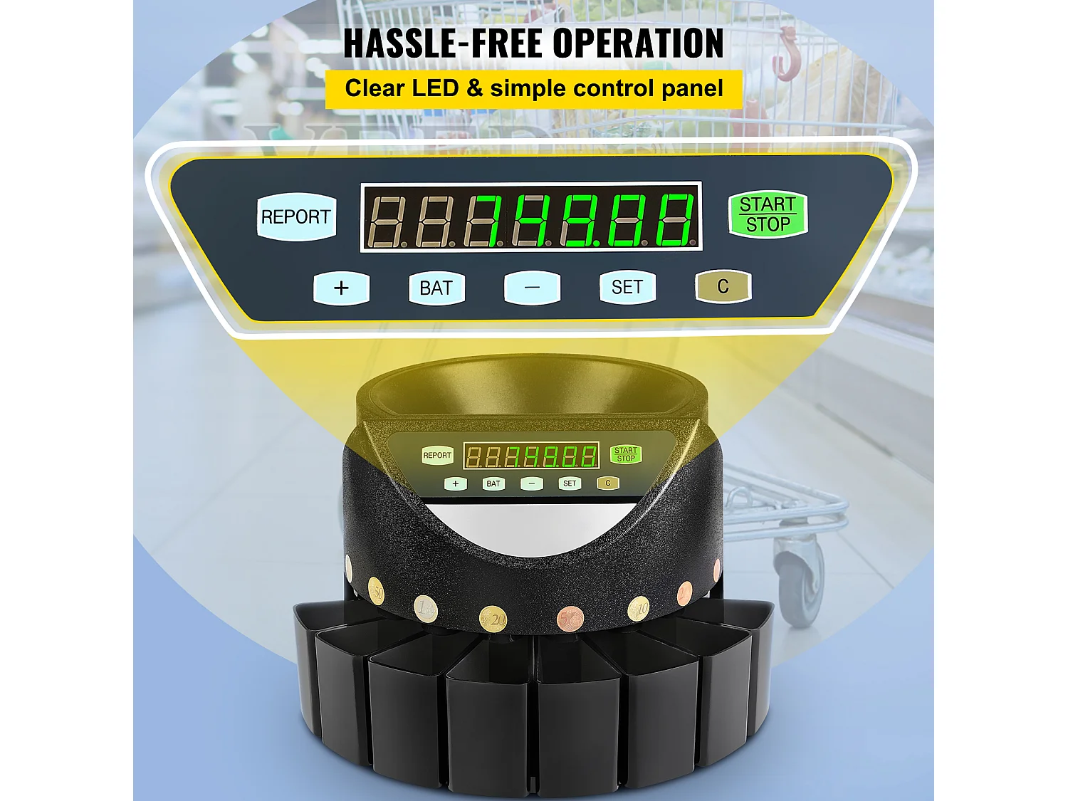 Trieuse Automatique SucceBuy de Pièces d'Euros, 220 V / 50 Hz, Trieur de Pièces Environ 300 Pièces / Min, avec 8 Boîtes de Collecte