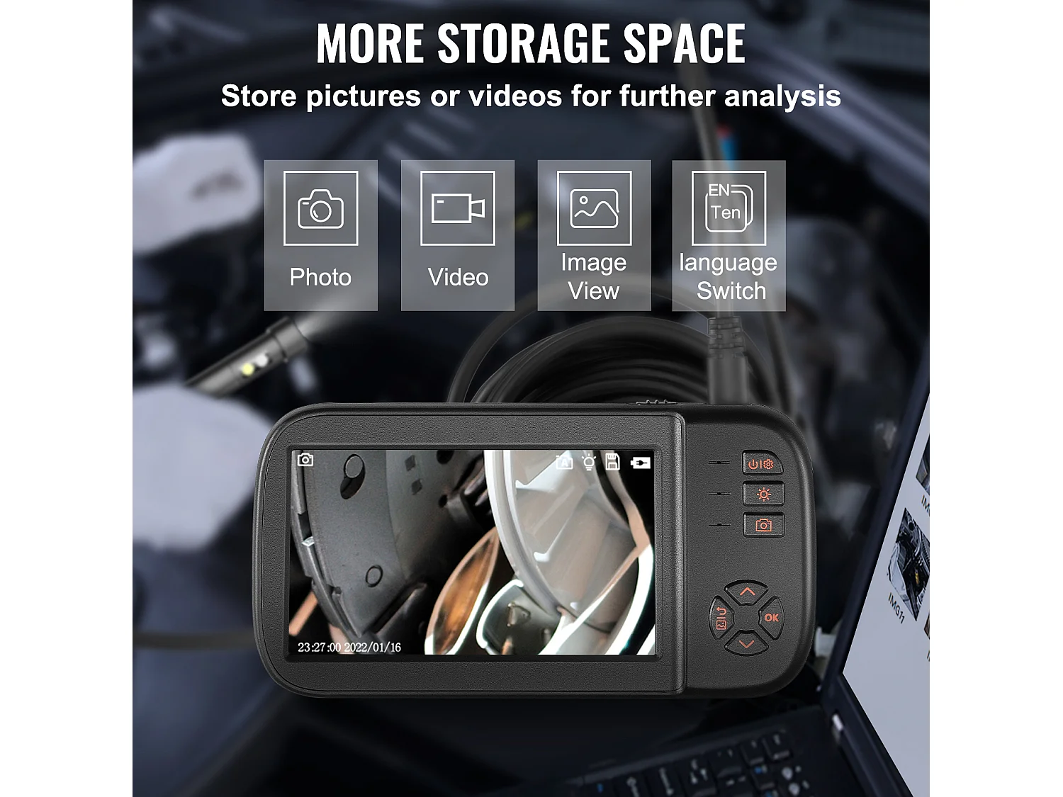 Endoskopkamera SucceBuy, 4,5 Zoll IPS-Dreifachobjektiv-Endoskop-Inspektionskamera