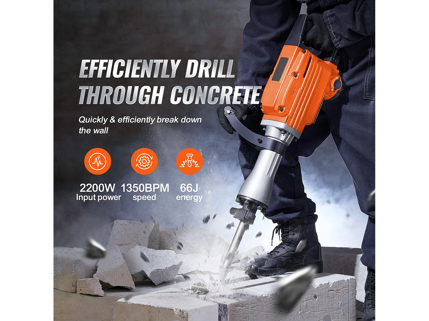 Marteau Piqueur de Démolition SucceBuy Marteau Piqueur de Démolition 2200W Brise-Béton Électrique 2 Burins