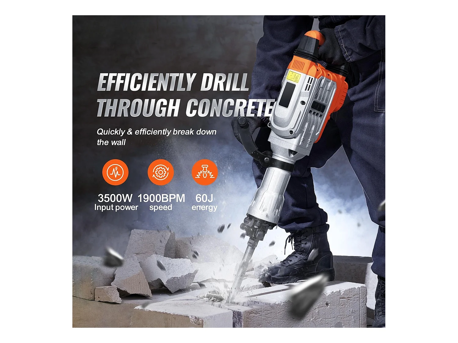 Marteau Piqueur de Démolition SucceBuy Marteau Piqueur de Démolition 3500W Brise-béton Électrique avec 2 Burins