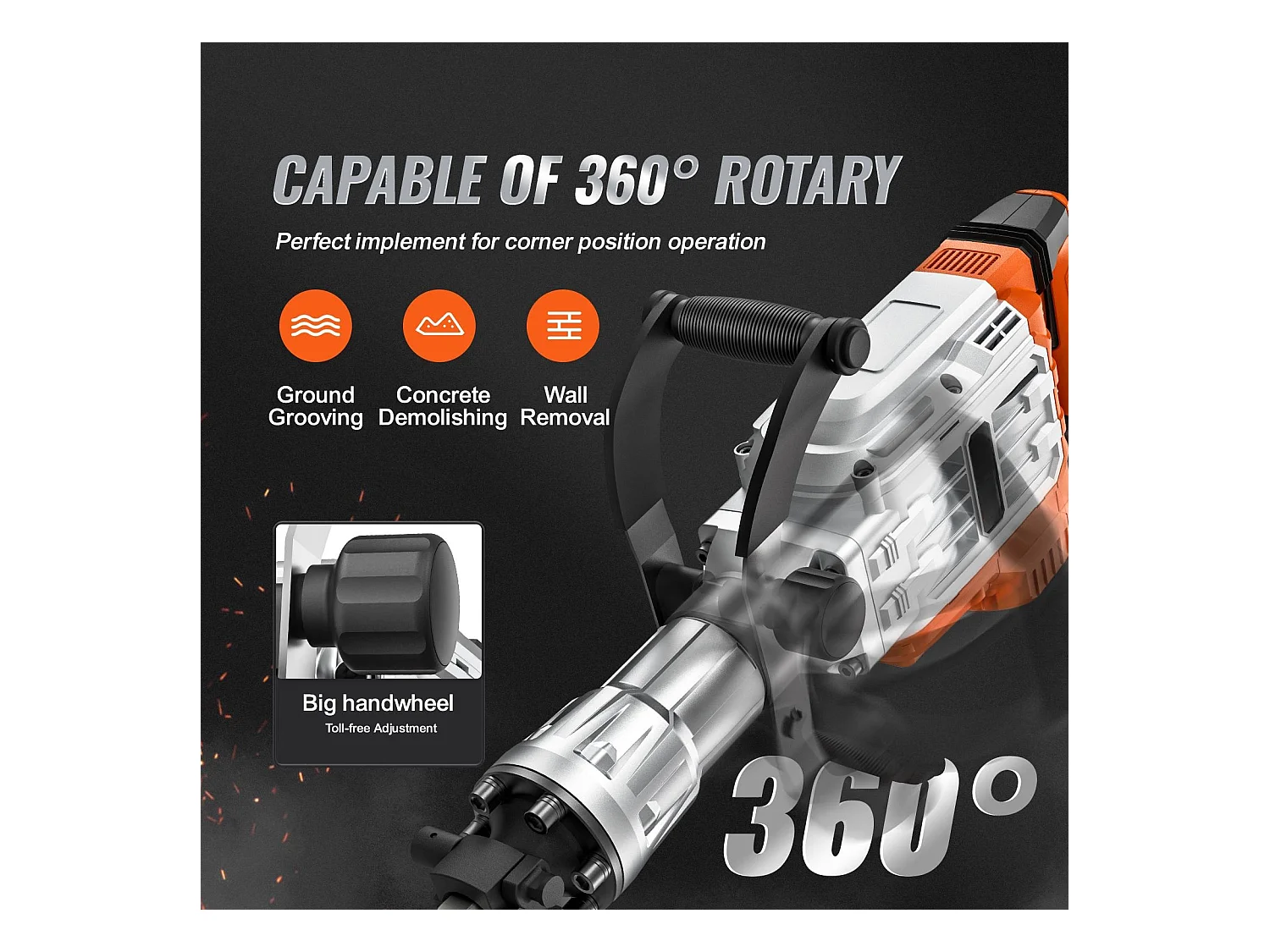 Marteau Piqueur de Démolition SucceBuy Marteau Piqueur de Démolition 3500W Brise-béton Électrique avec 2 Burins