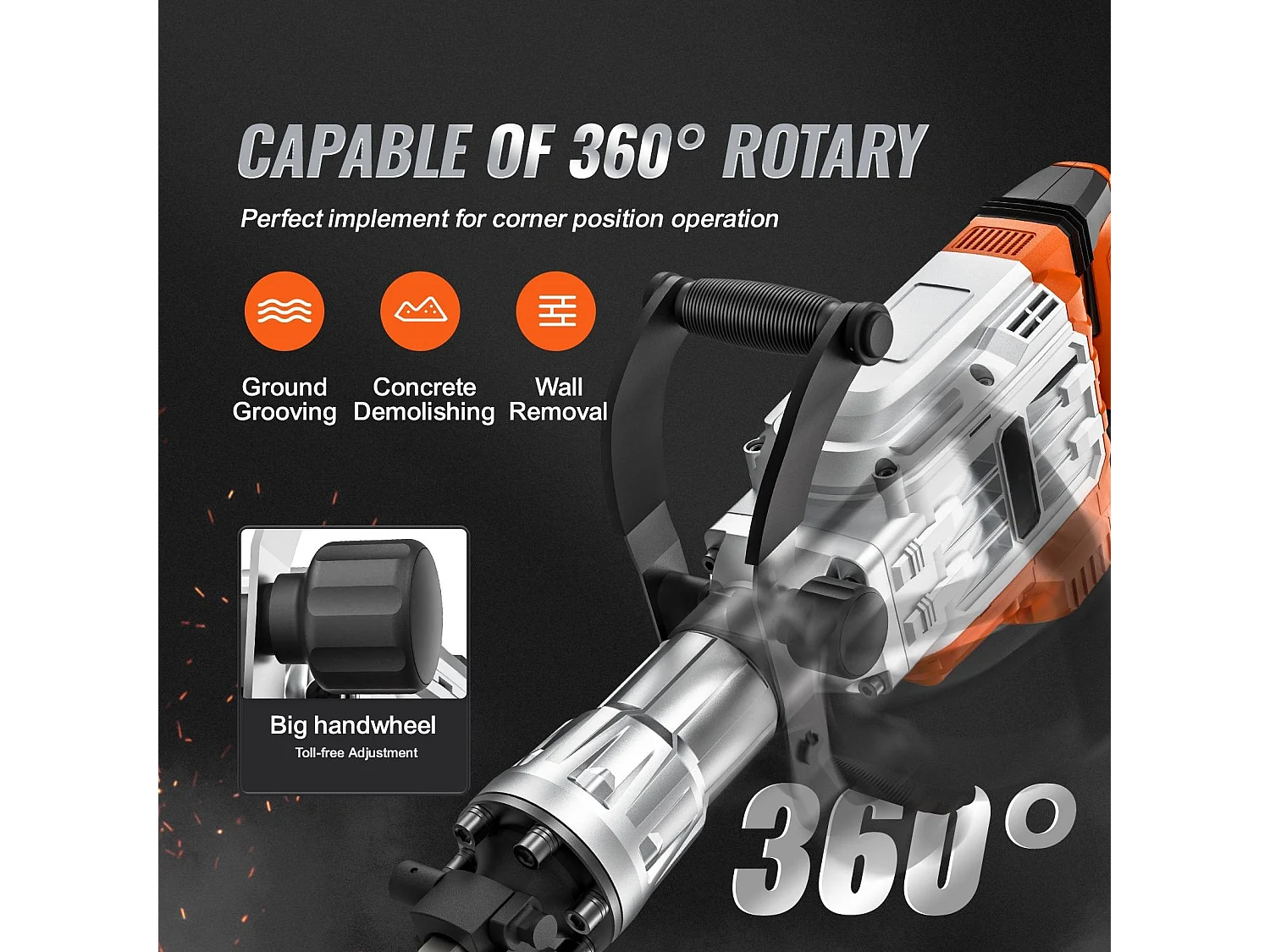 Marteau Piqueur de Démolition SucceBuy Marteau Piqueur de Démolition 3500W Brise-béton Électrique avec 2 Burins