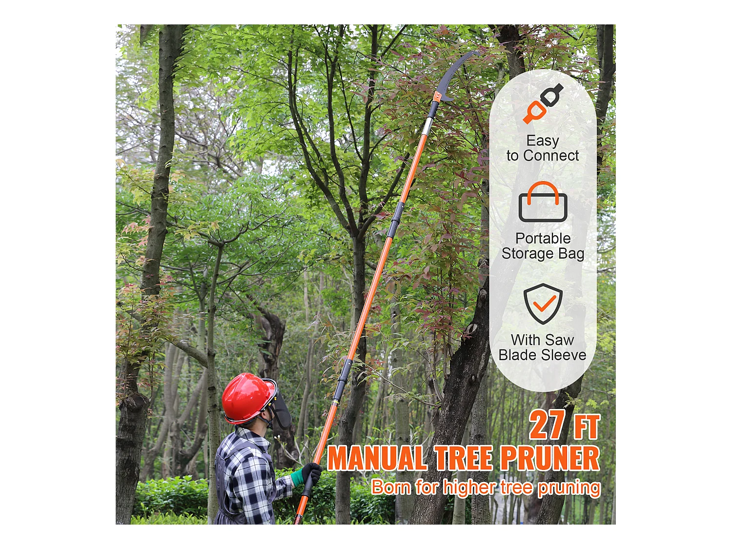 Scie Manuelle pour Perche SucceBuy, Élagueur Extensible, 7.3-27ft, Perche en Fibre de Verre, Couteau à Crochet