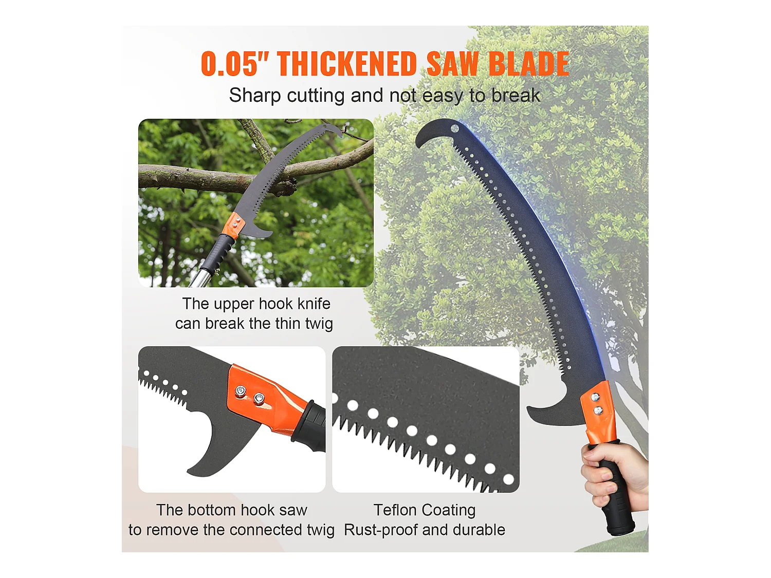 Scie Manuelle pour Perche SucceBuy, Élagueur Extensible, 7.3-27ft, Perche en Fibre de Verre, Couteau à Crochet