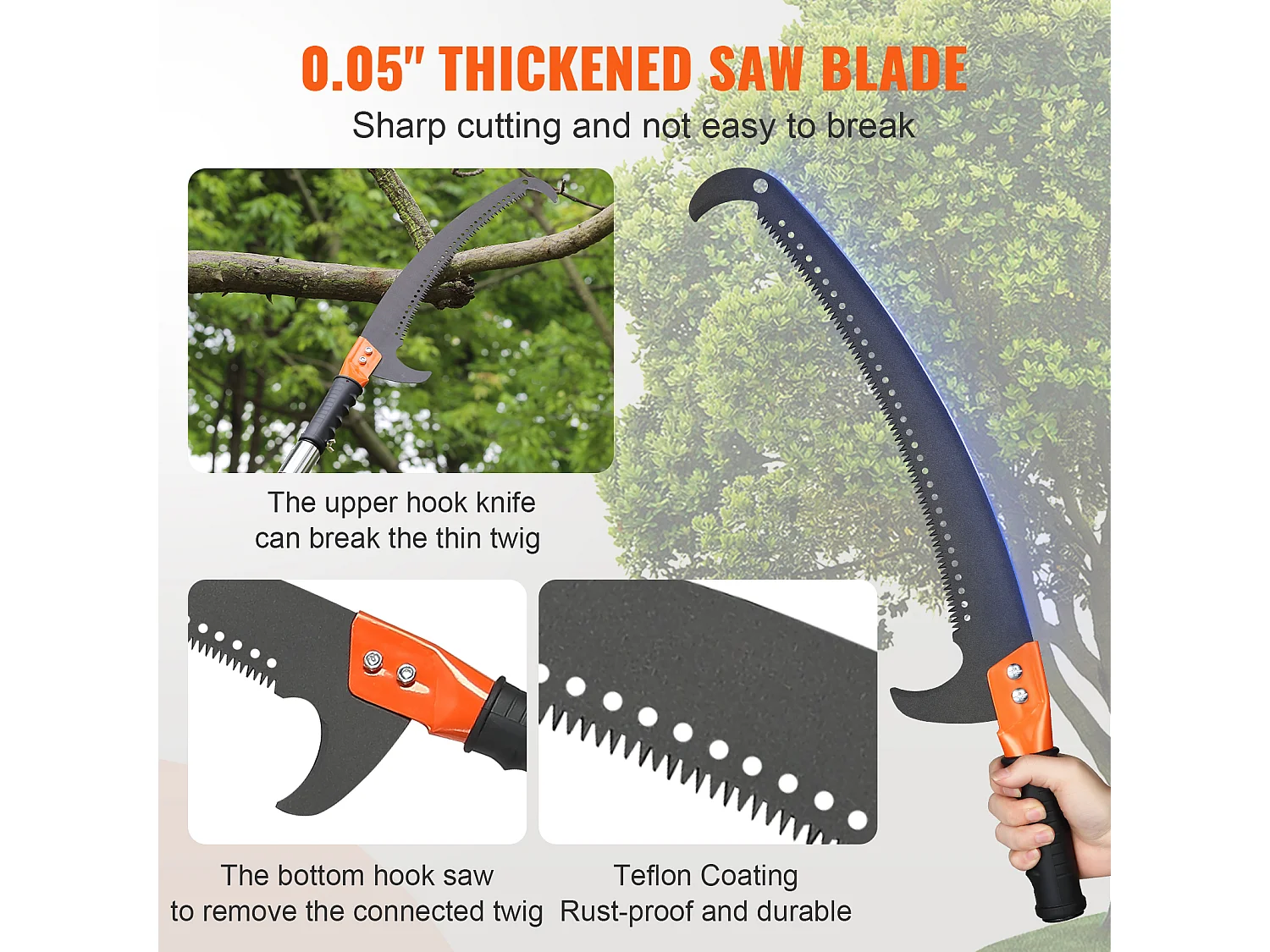 Scie Manuelle pour Perche SucceBuy, Élagueur Extensible, 7.3-27ft, Perche en Fibre de Verre, Couteau à Crochet