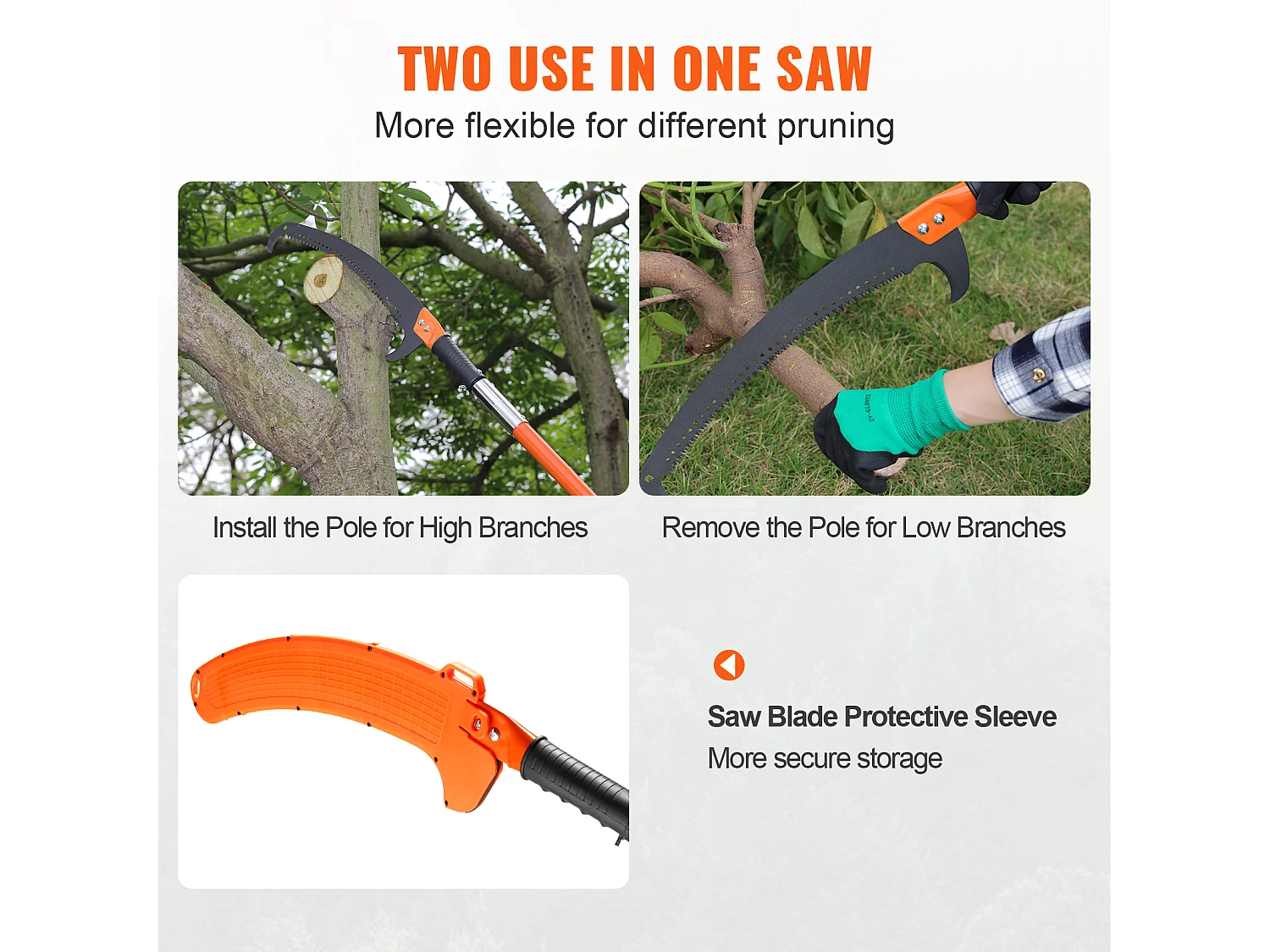 Scie Manuelle pour Perche SucceBuy, Élagueur Extensible, 7.3-27ft, Perche en Fibre de Verre, Couteau à Crochet