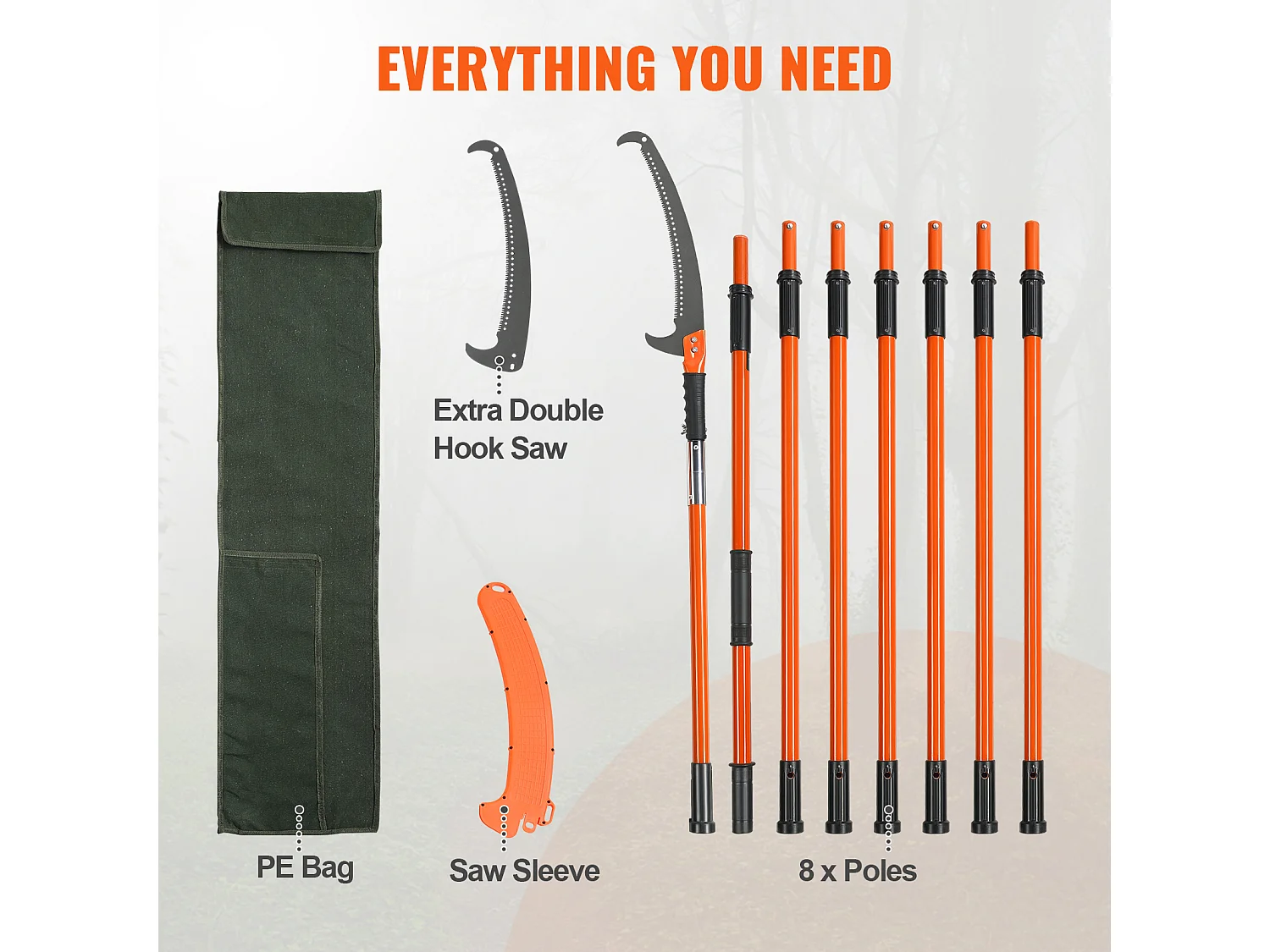 Scie Manuelle pour Perche SucceBuy, Élagueur Extensible, 7.3-27ft, Perche en Fibre de Verre, Couteau à Crochet