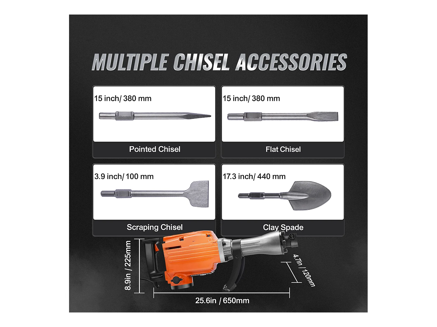 Marteau Piqueur de Démolition SucceBuy Marteau Piqueur de Démolition 2200W Brise-béton Électrique avec 4 Burins