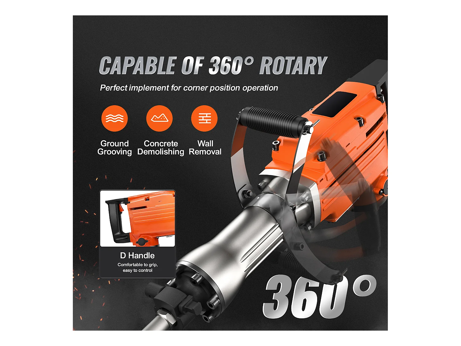 Marteau Piqueur de Démolition SucceBuy Marteau Piqueur de Démolition 2200W Brise-béton Électrique avec 4 Burins