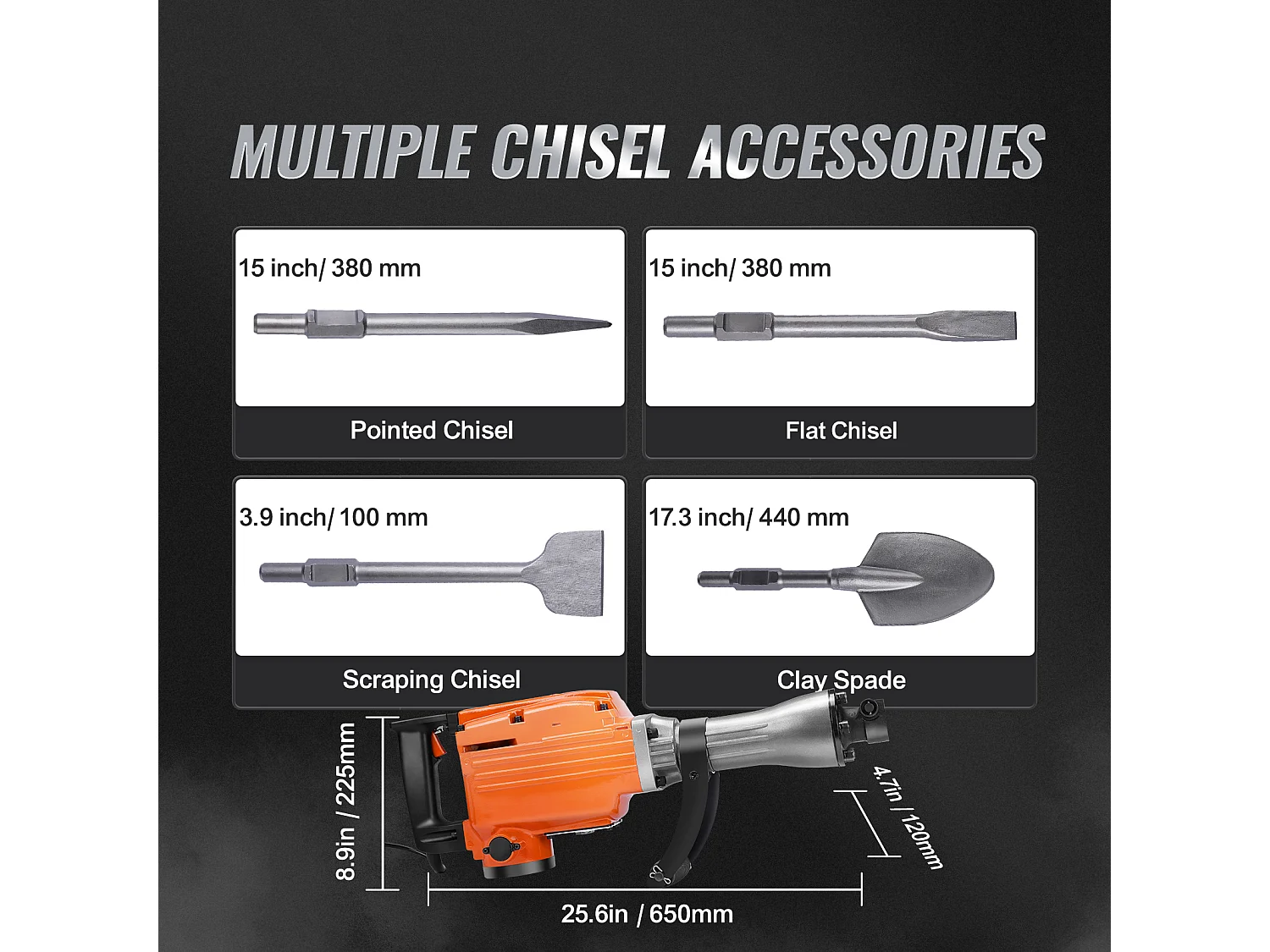 Marteau Piqueur de Démolition SucceBuy Marteau Piqueur de Démolition 2200W Brise-béton Électrique avec 4 Burins