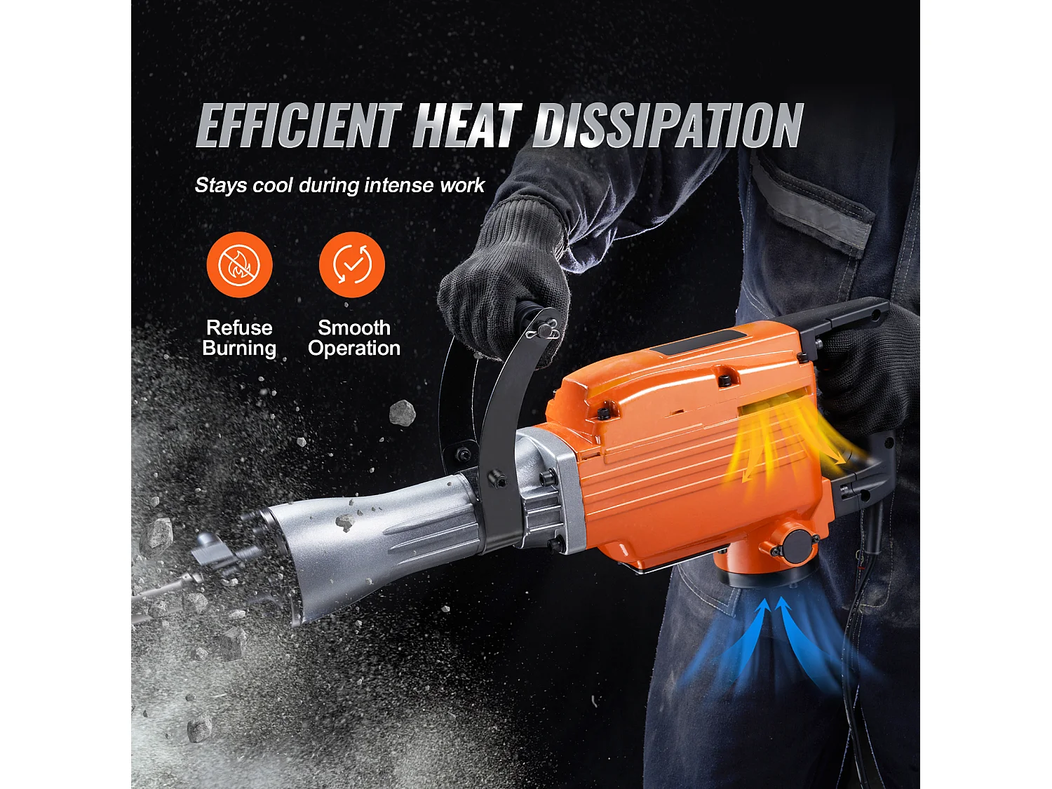 Marteau Piqueur de Démolition SucceBuy Marteau Piqueur de Démolition 2200W Brise-béton Électrique avec 4 Burins