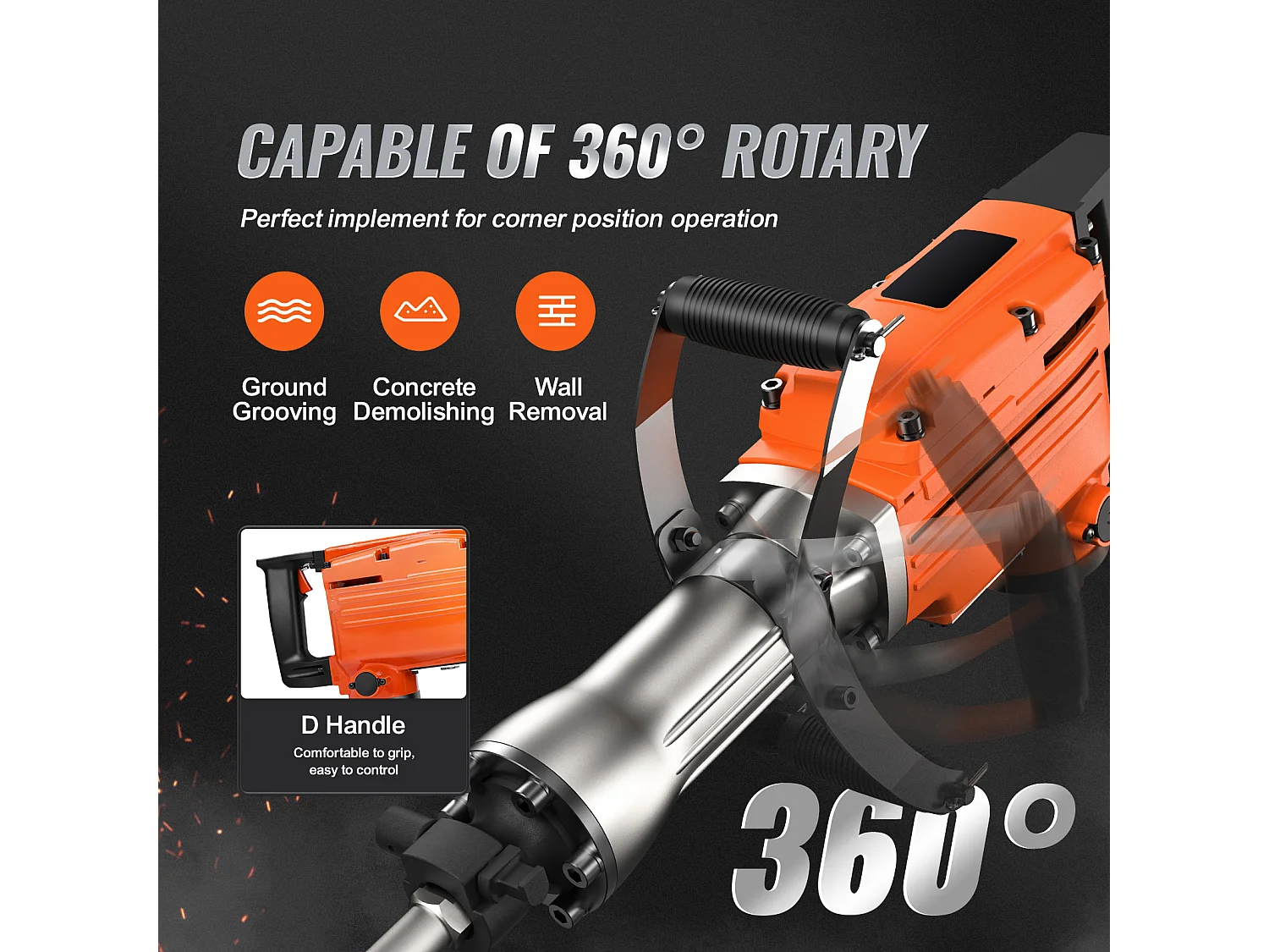 Marteau Piqueur de Démolition SucceBuy Marteau Piqueur de Démolition 2200W Brise-béton Électrique avec 4 Burins