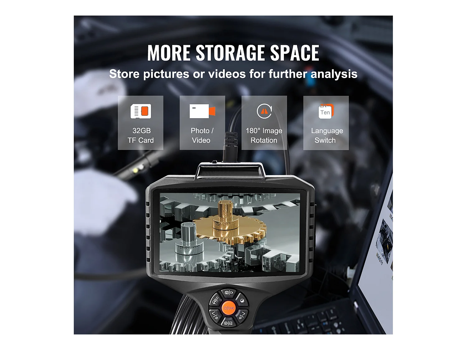 Caméra Endoscopique SucceBuy, Triple Objectif, Écran Partagé IPS 5", Zoom 8x, 10 Lumières LED