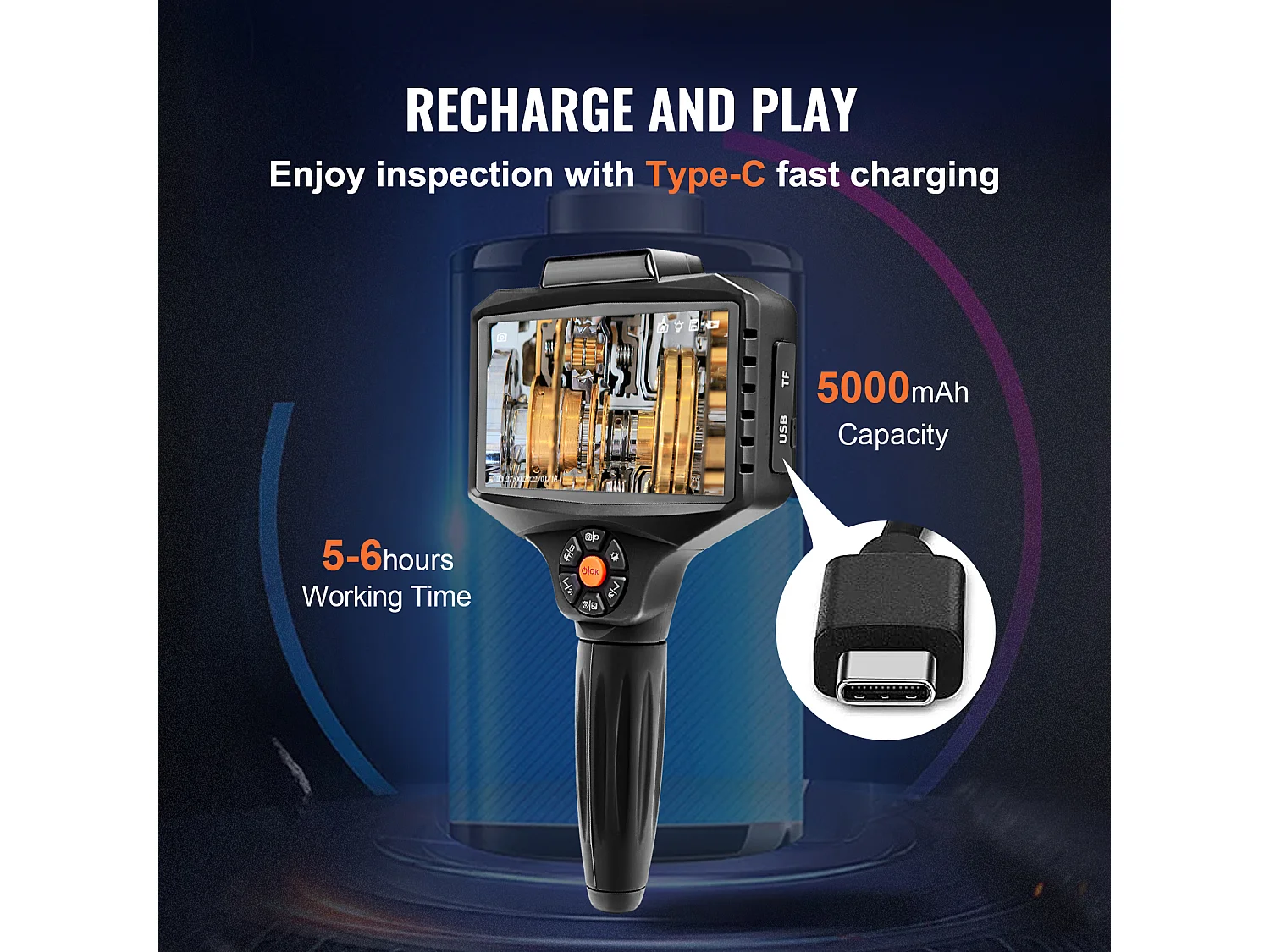 Caméra Endoscopique SucceBuy, Triple Objectif, Écran Partagé IPS 5", Zoom 8x, 10 Lumières LED