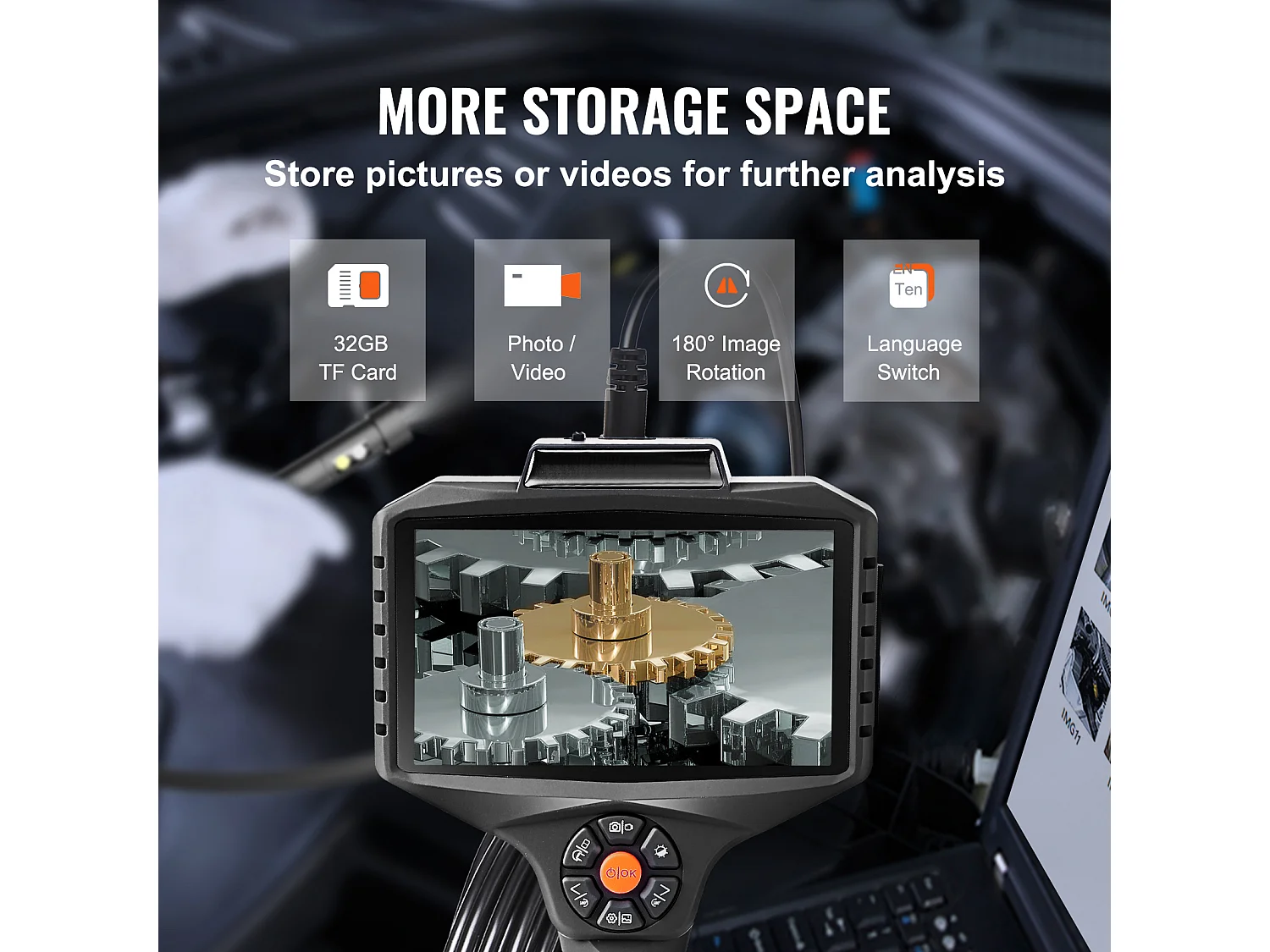 Caméra Endoscopique SucceBuy, Triple Objectif, Écran Partagé IPS 5", Zoom 8x, 10 Lumières LED