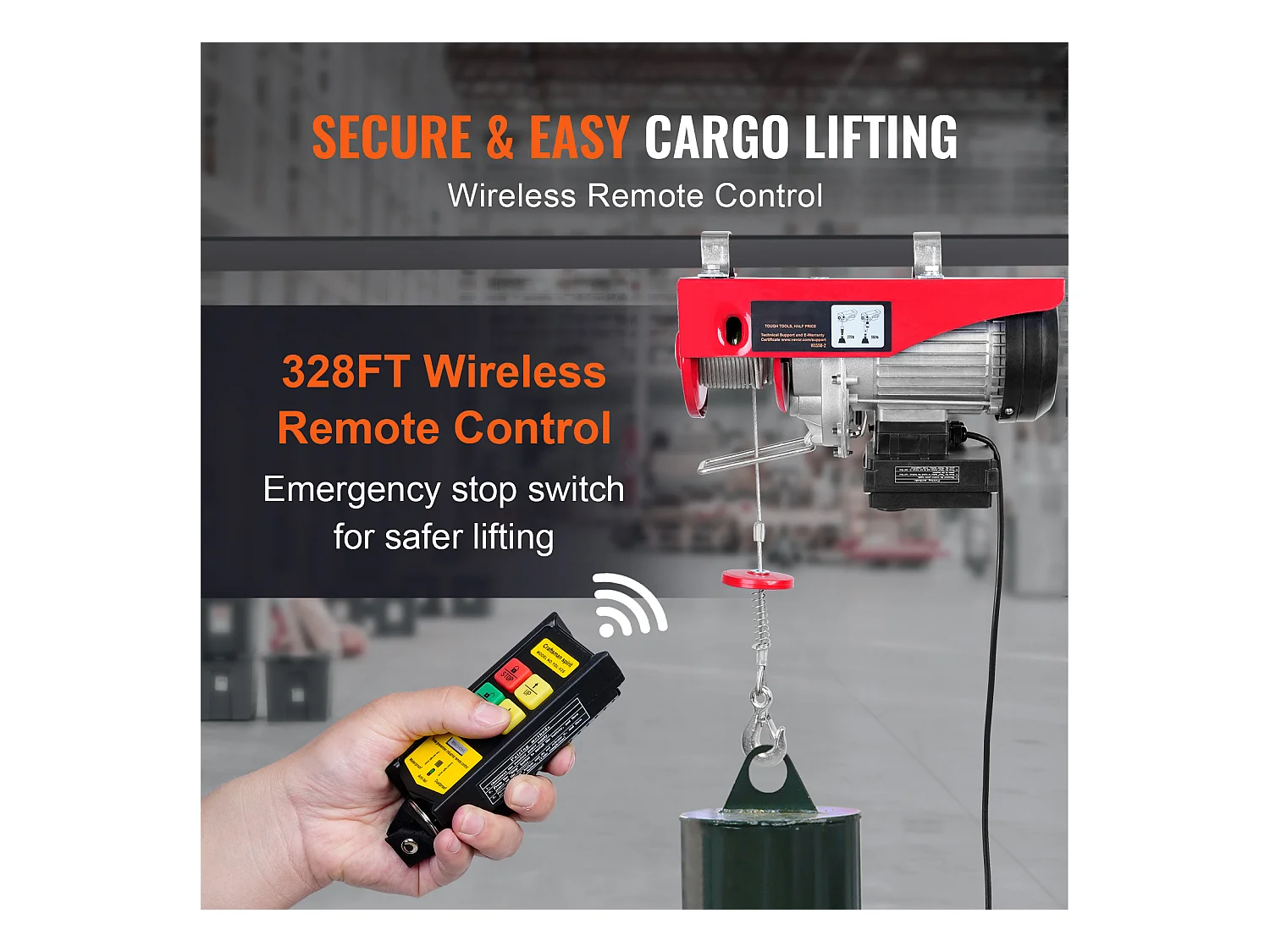 Treuil Électrique 249 kg SucceBuy, Treuil à Câble Électrique, avec Télécommande Sans Fil, 510 W 220 V, Rouge, pour Garages, Entrepôts et Usines