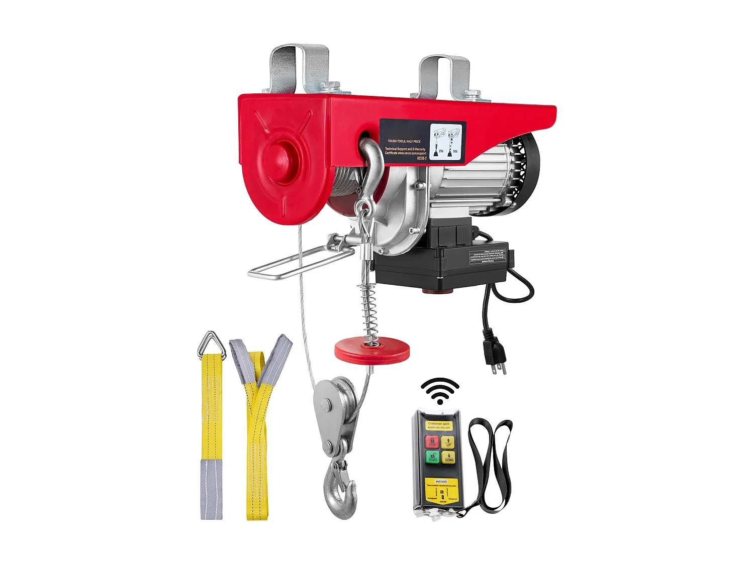 Treuil Électrique 249 kg SucceBuy, Treuil à Câble Électrique, avec Télécommande Sans Fil, 510 W 220 V, Rouge, pour Garages, Entrepôts et Usines