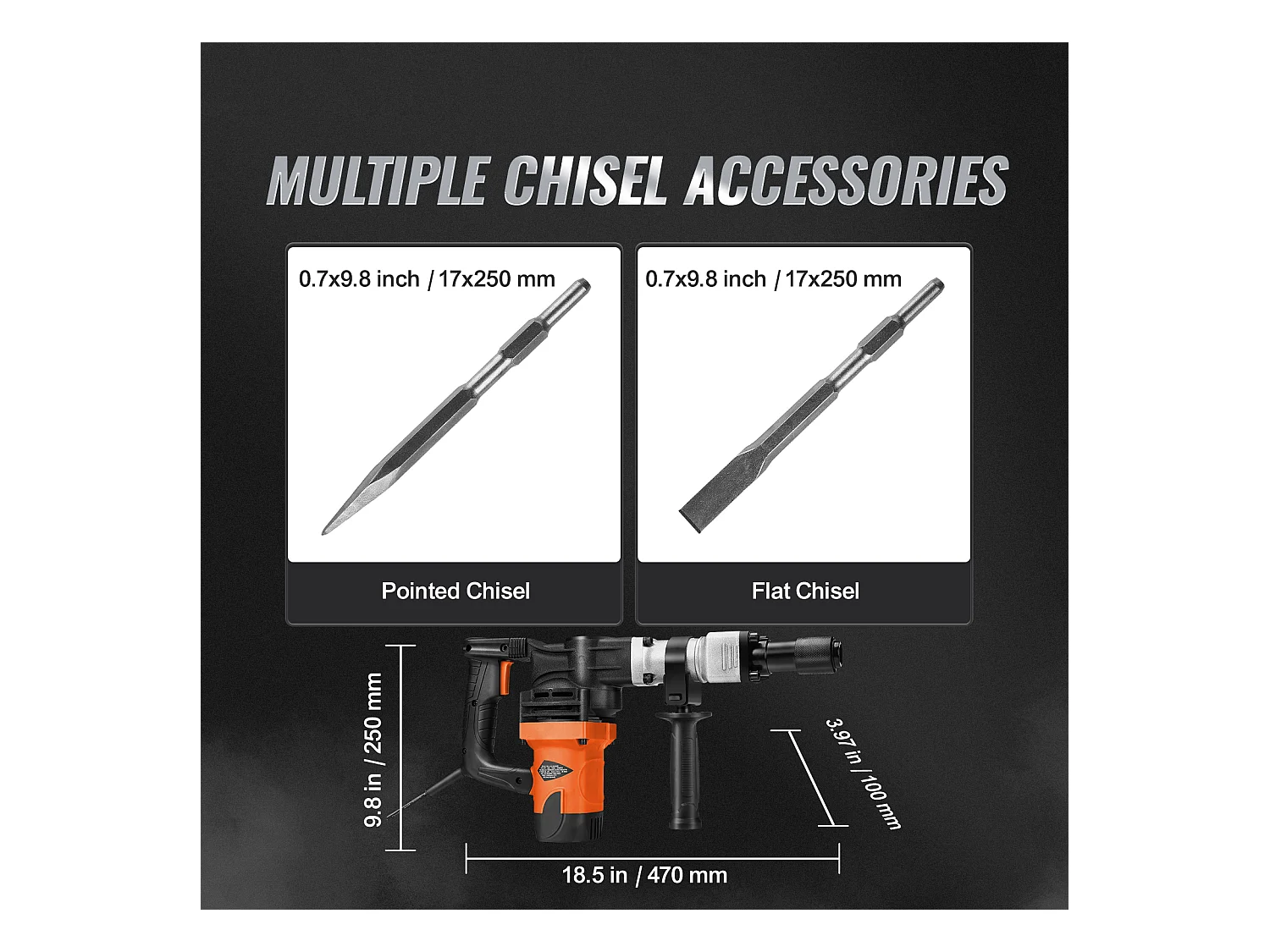 Marteau Piqueur de Démolition SucceBuy Marteau Piqueur de Démolition 1400W Brise Béton Électrique 2 Burins