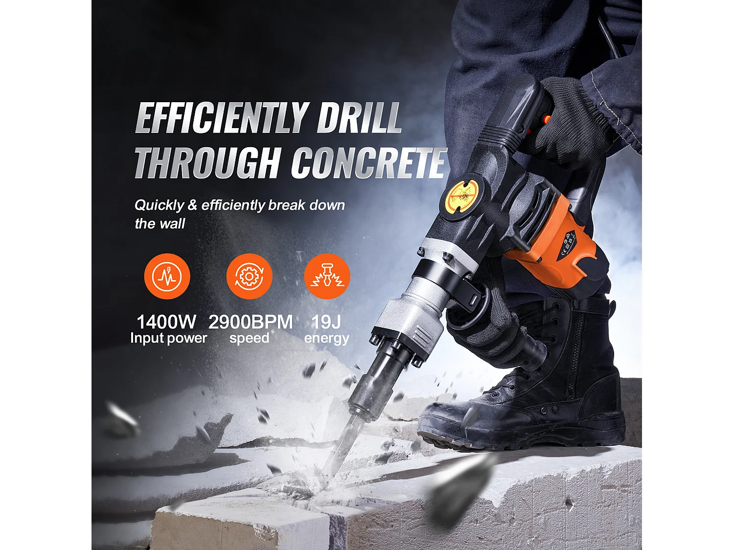 Marteau Piqueur de Démolition SucceBuy Marteau Piqueur de Démolition 1400W Brise Béton Électrique 2 Burins