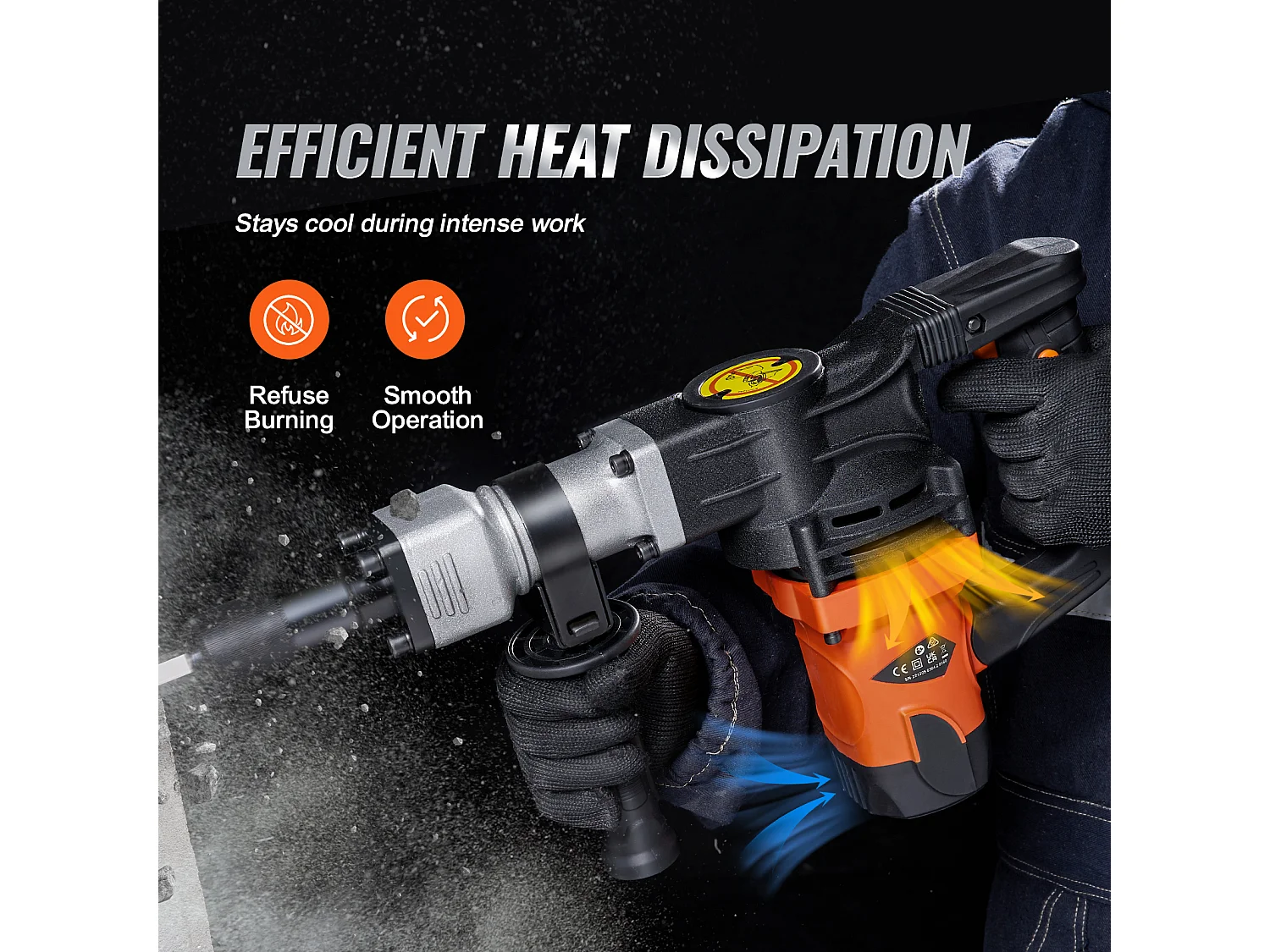 Marteau Piqueur de Démolition SucceBuy Marteau Piqueur de Démolition 1400W Brise Béton Électrique 2 Burins